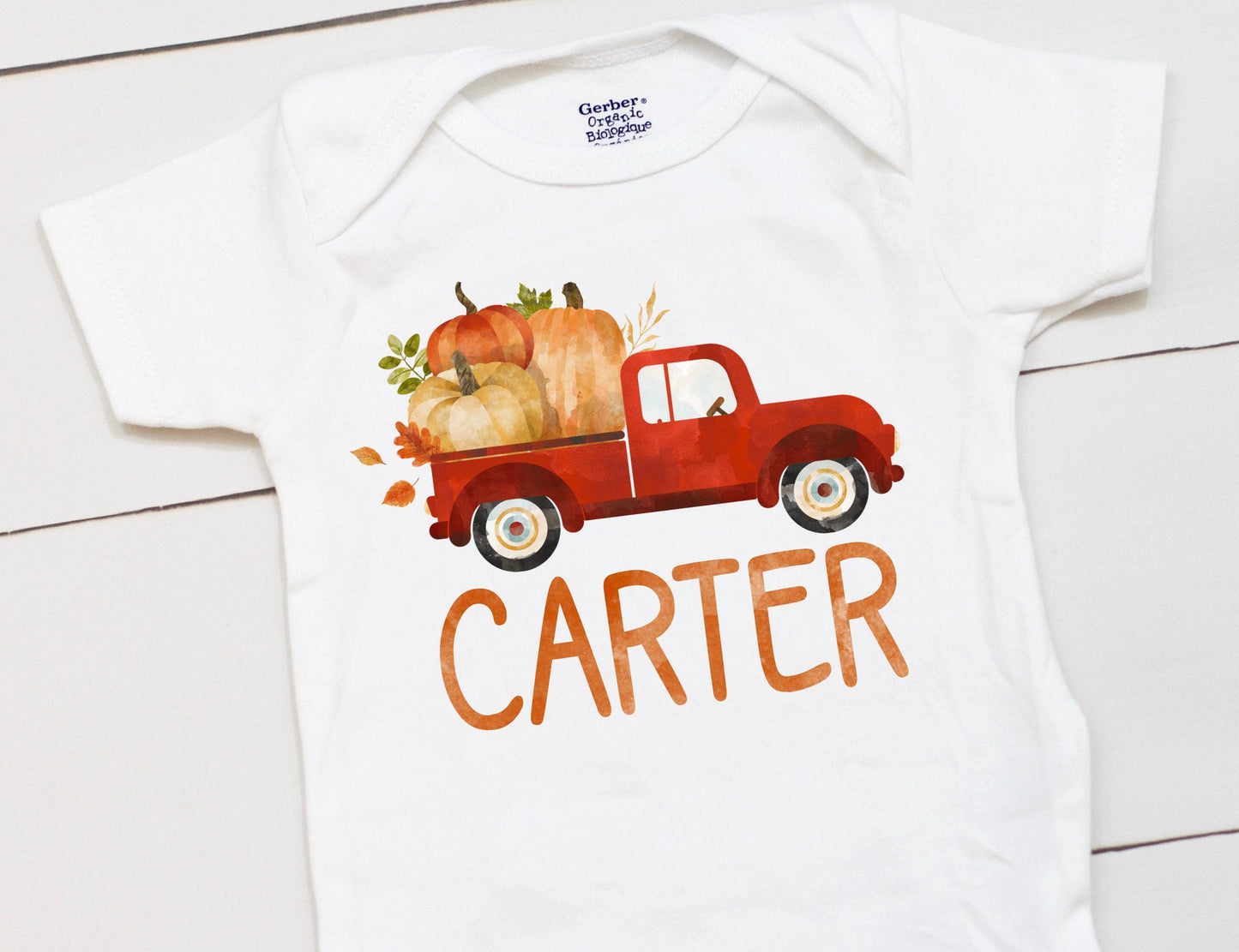 Fall Pumpkin Tractor Bodysuit – Custom Name Outfit