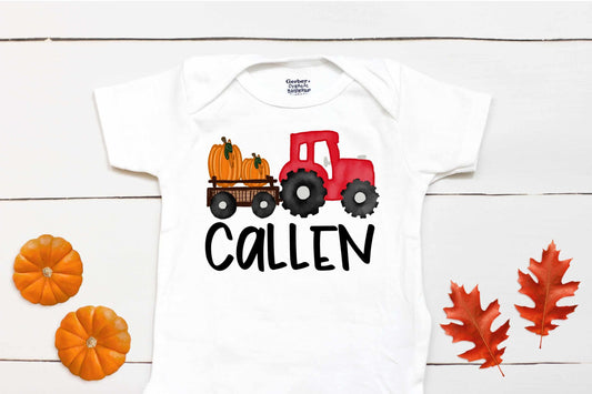 Fall Pumpkin Tractor Bodysuit – Personalized Bodysuit