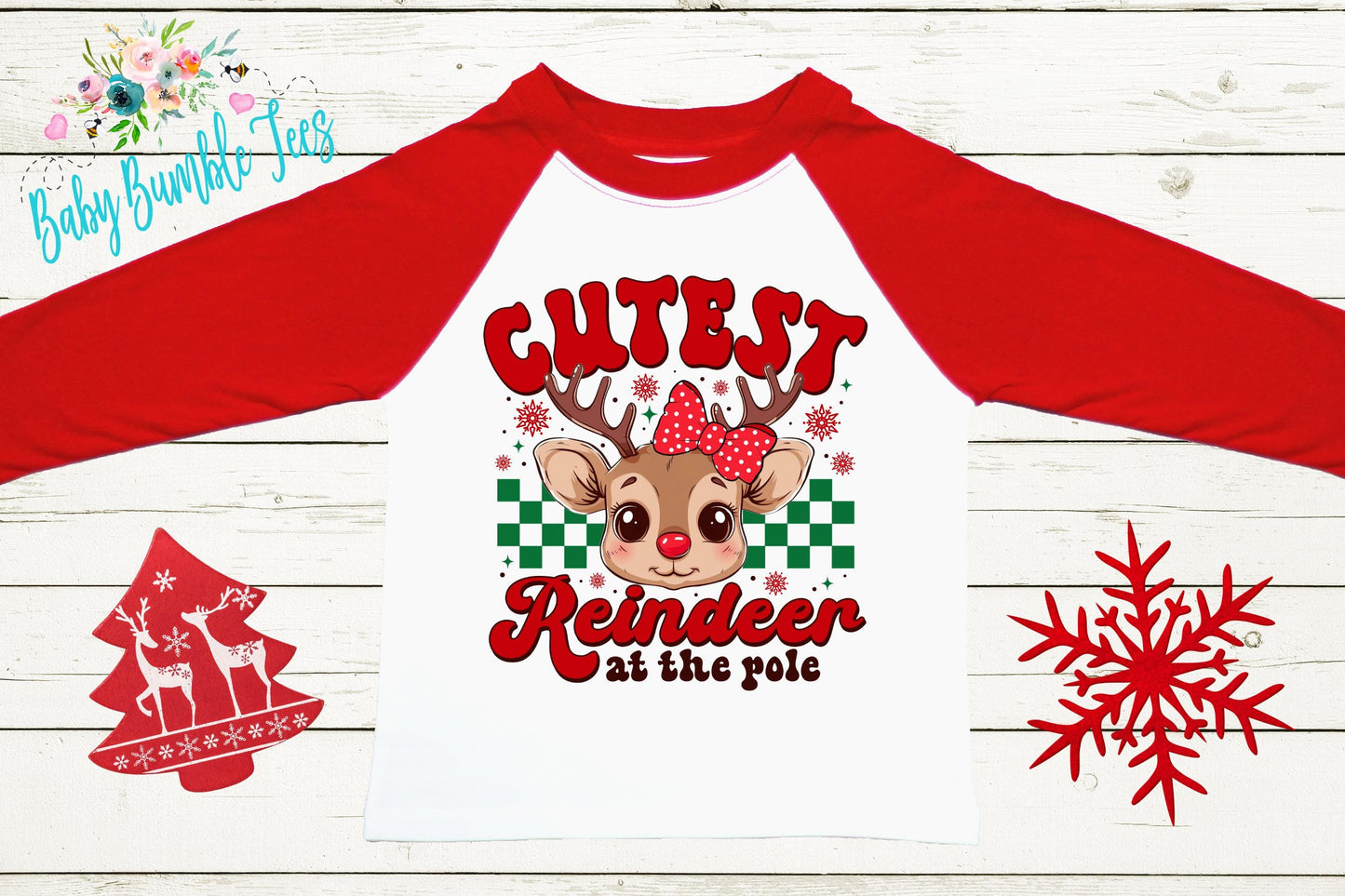 Cutest Reindeer At The Pole Shirt - Girls Christmas Tee - Kids/Toddler Holiday Outfit
