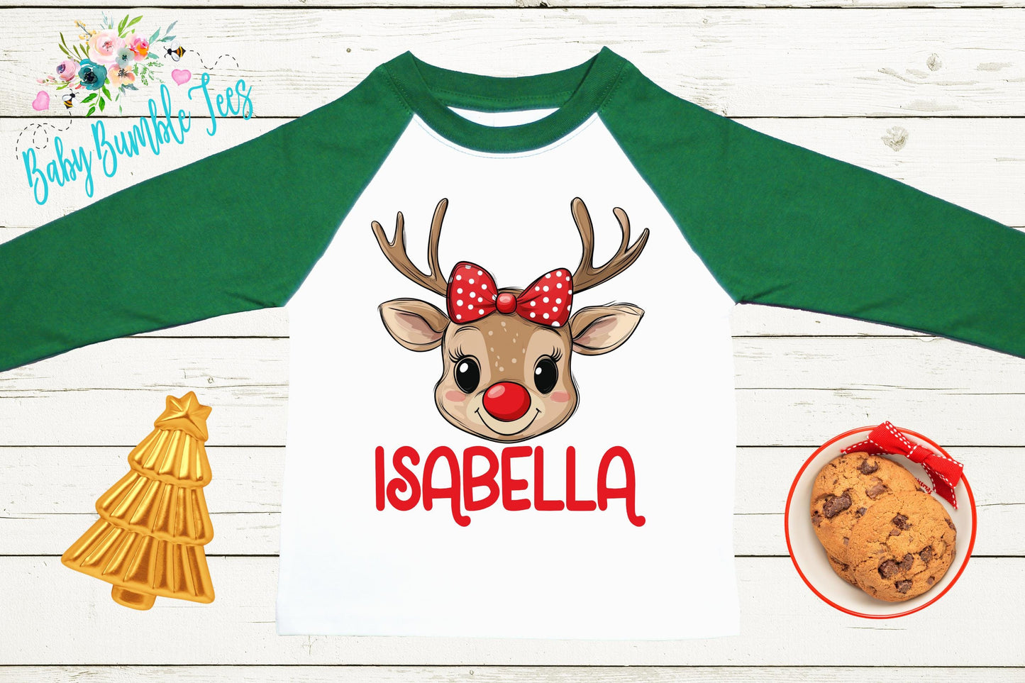 Girls Christmas Shirt, Toddler Reindeer Holiday Outfit With Custom Name