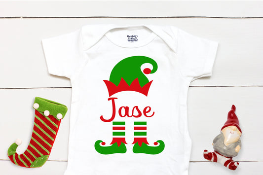 Elf Name // Personalized Name // Christmas // Baby Boy // First Christmas // Elf Hat // Elf Shoes // Holiday Shirt //