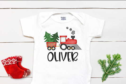 Christmas Train Bodysuit // Personalized Name // Boys Christmas Shirt // My First Christmas // Kids Christmas Shirt // Toddler // Gift