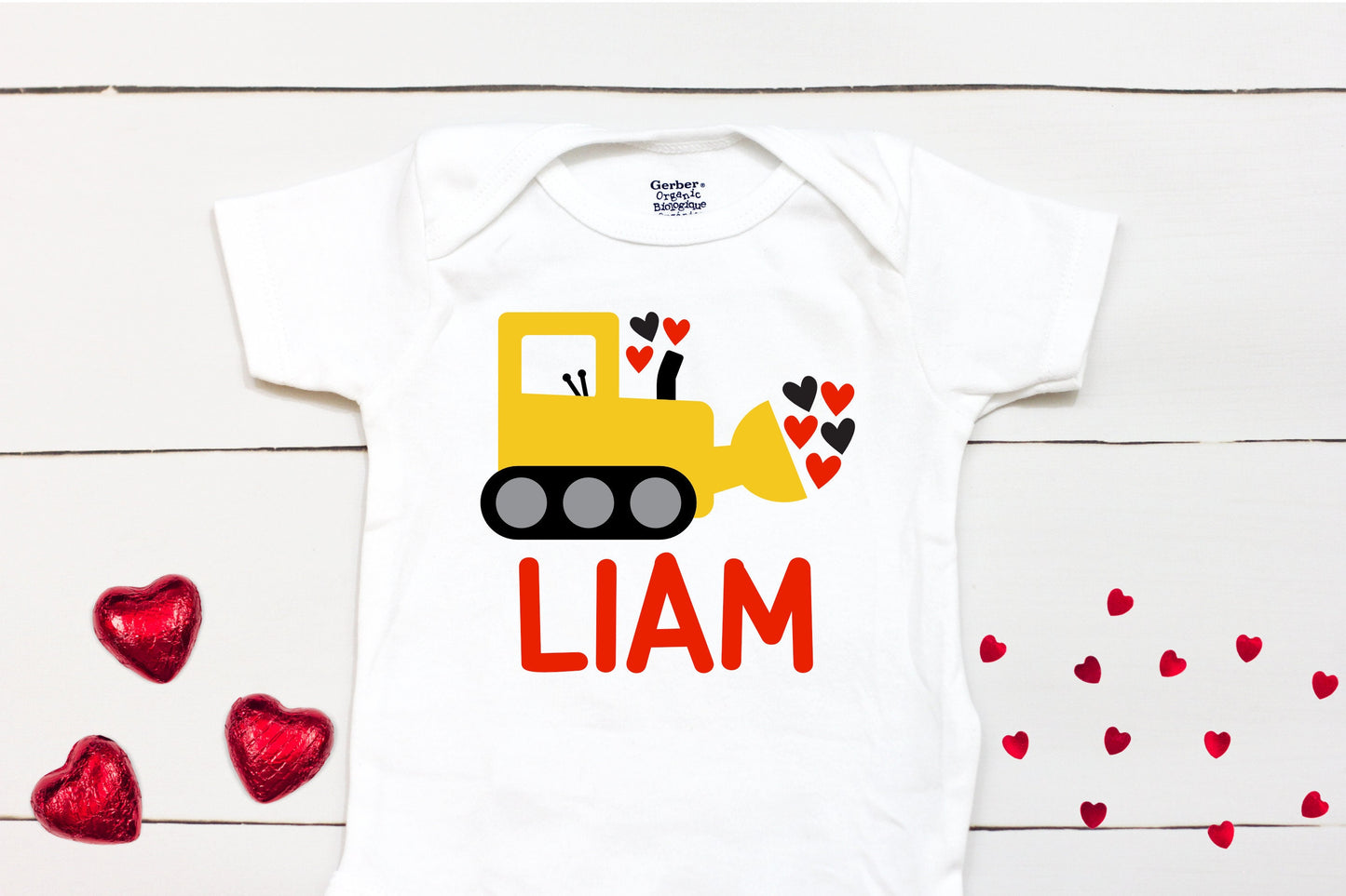 Valentine // Personalized Name Valentine // Boy // Truck // My First Valentines Day // Toddler Shirt // Construction // Digger