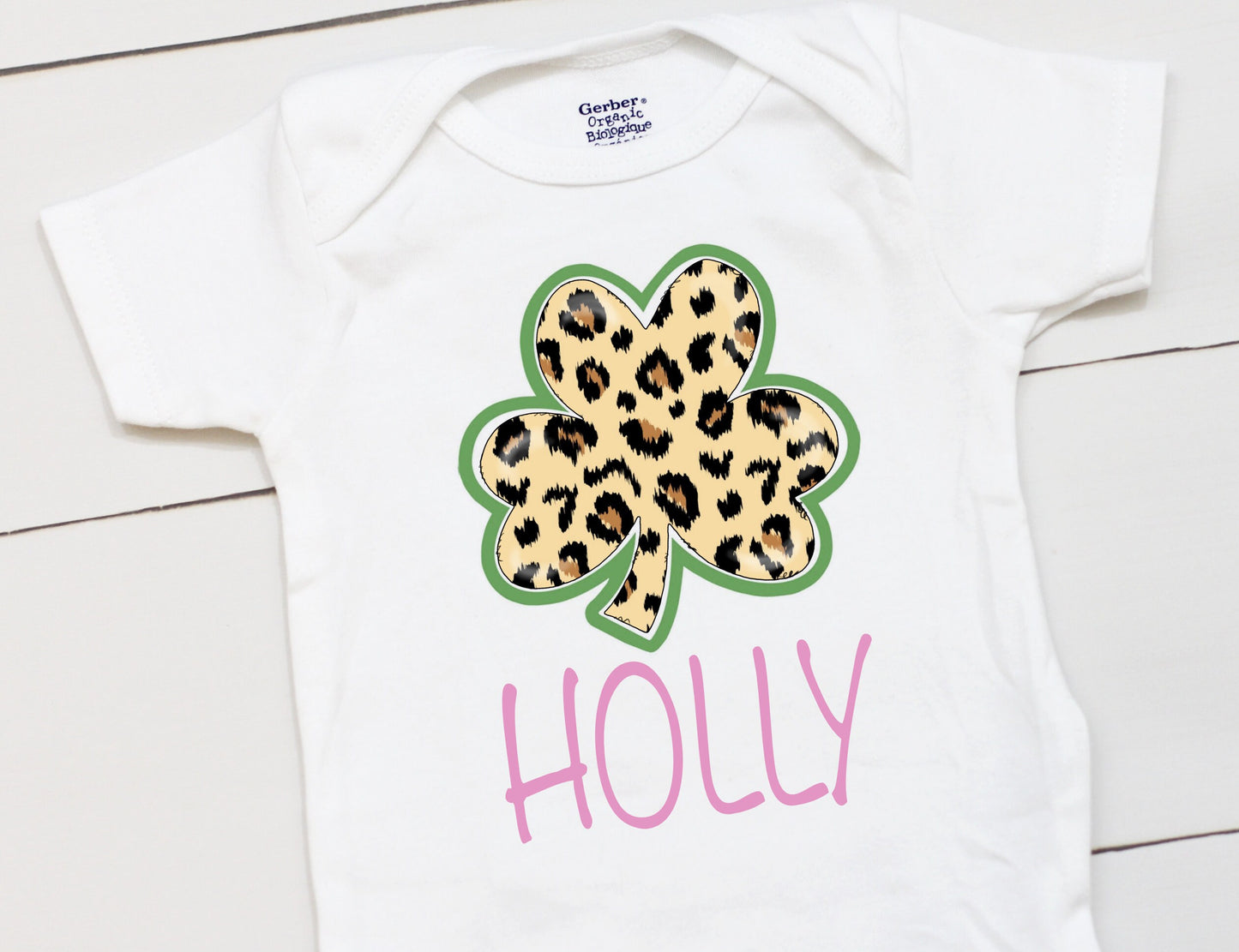 Cheetah Four Leaf Clover - Personalized Name - St Patricks Day - Girl - St Paddys Day - First St Patricks Day - Kids