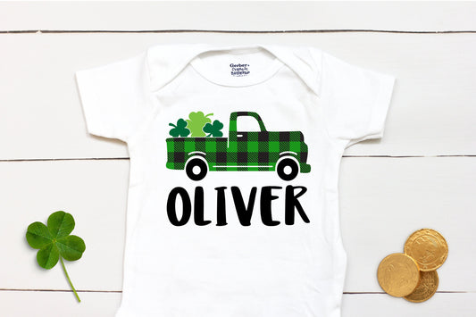 St Patricks Day Truck - Personalized Name - St Patricks Day - Boy - St Paddys Day - First St Patricks Day - Kids Shirt