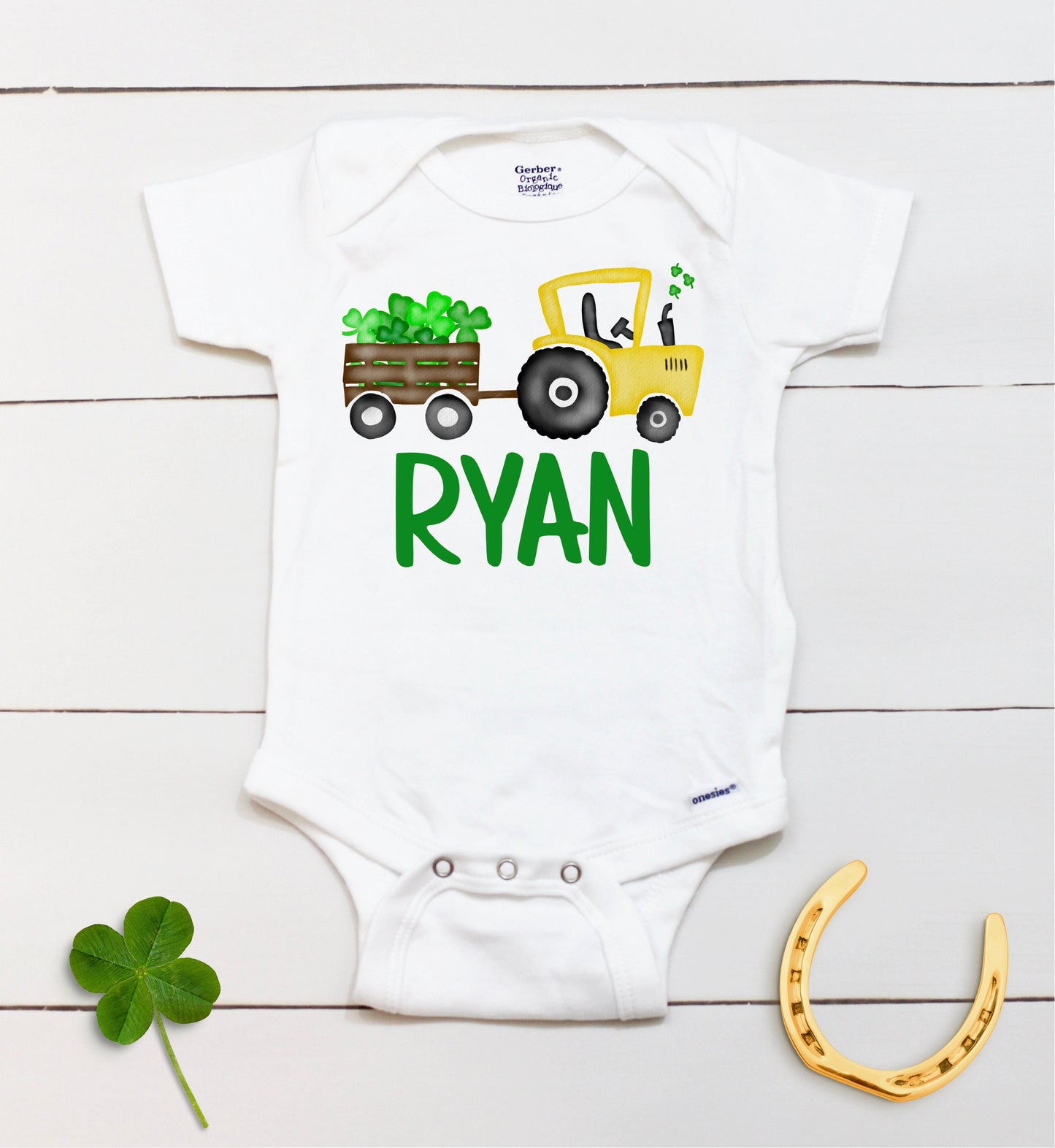 St Patricks Day Tractor - Personalized Name - St Patricks Day - Boy - St Paddys Day - First St Patricks Day - Kids Shirt