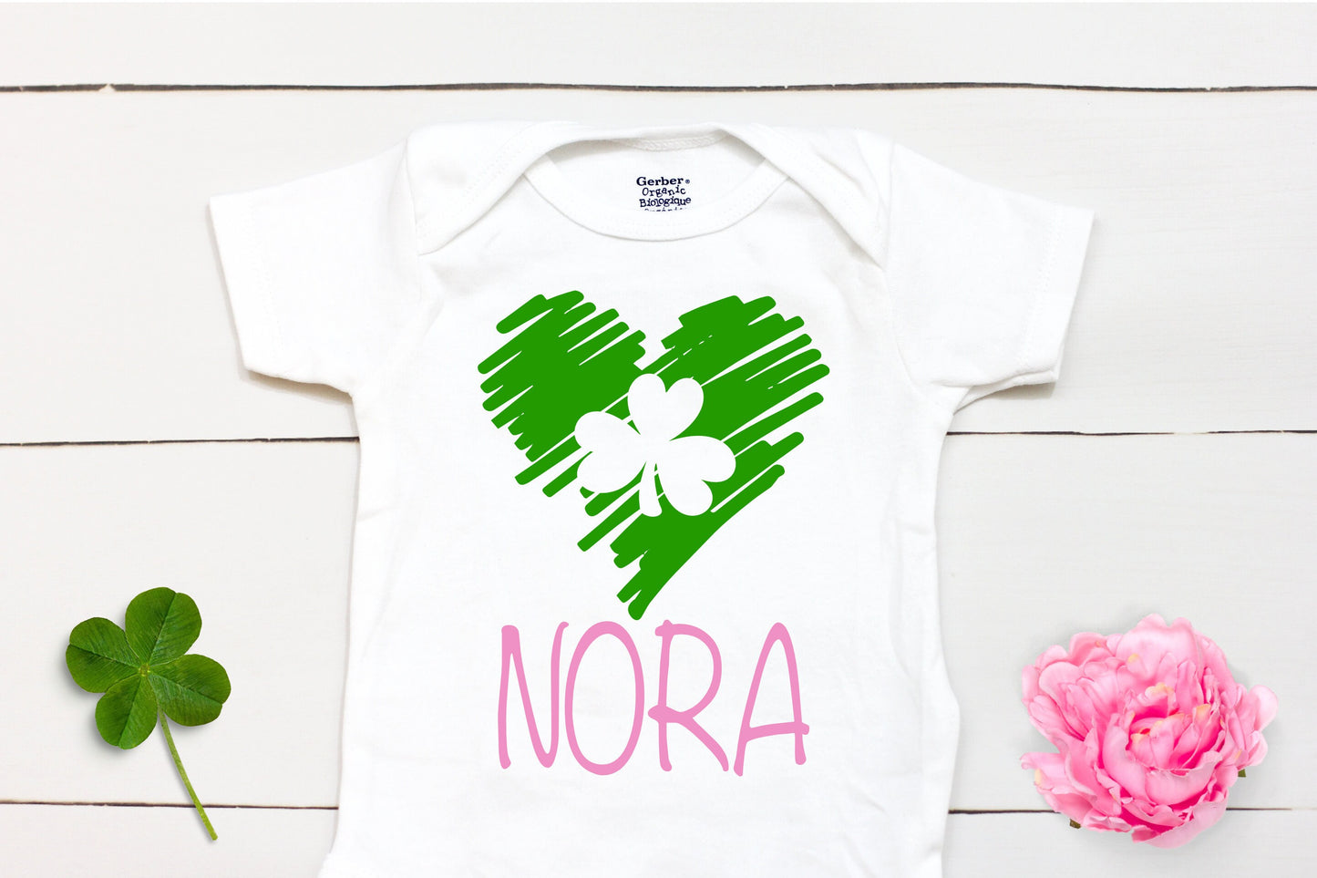 Clover Heart - Personalized Name - St Patricks Day - Girl - St Paddys Day - First St Patricks Day - Kids St Patricks