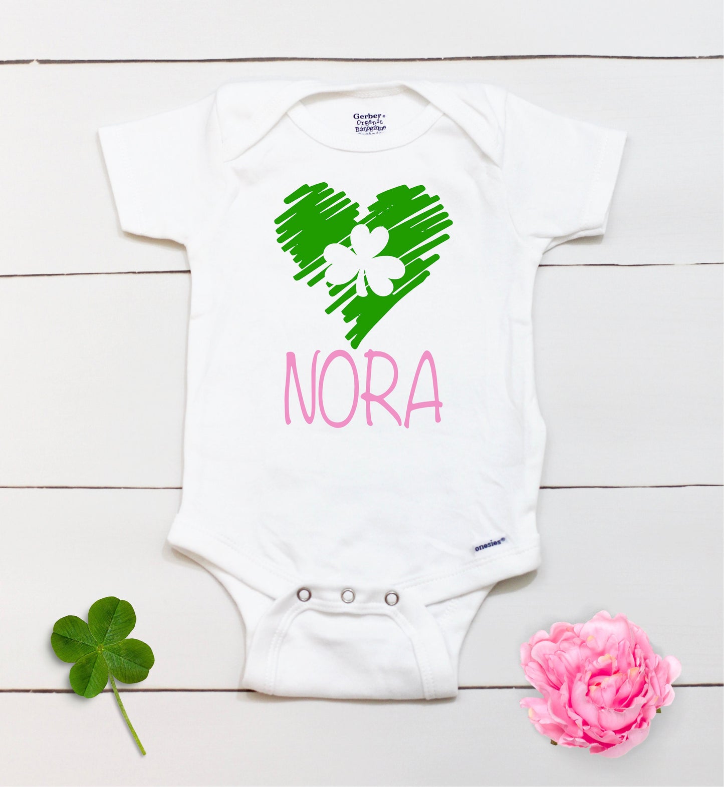 Clover Heart - Personalized Name - St Patricks Day - Girl - St Paddys Day - First St Patricks Day - Kids St Patricks