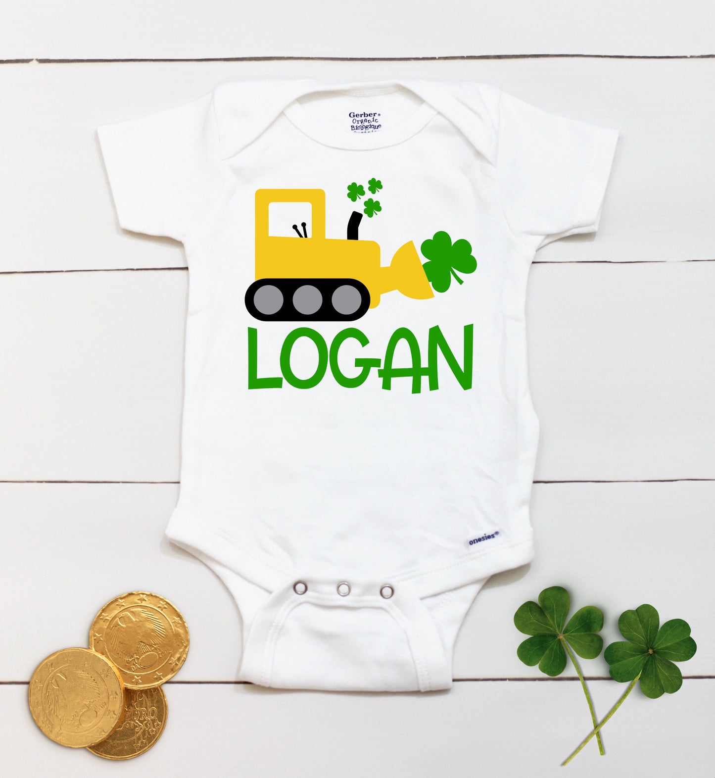 St Patricks Day Digger - Personalized Name - St Patricks Day - Boy - St Paddys Day - First St Patricks Day - Kids Shirt