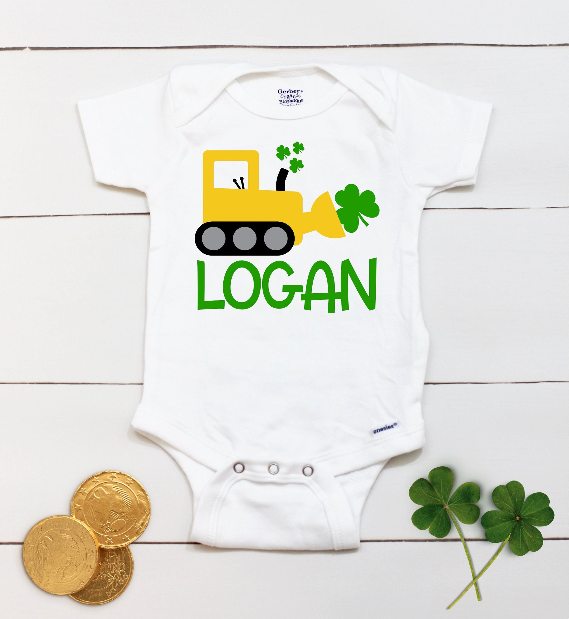 St Patricks Day Digger - Personalized Name - St Patricks Day - Boy - St Paddys Day - First St Patricks Day - Kids Shirt
