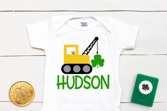 St Patricks Day Crane - Personalized Name - St Patricks Day - Boy - St Paddys Day - First St Patricks Day - Kids Shirt