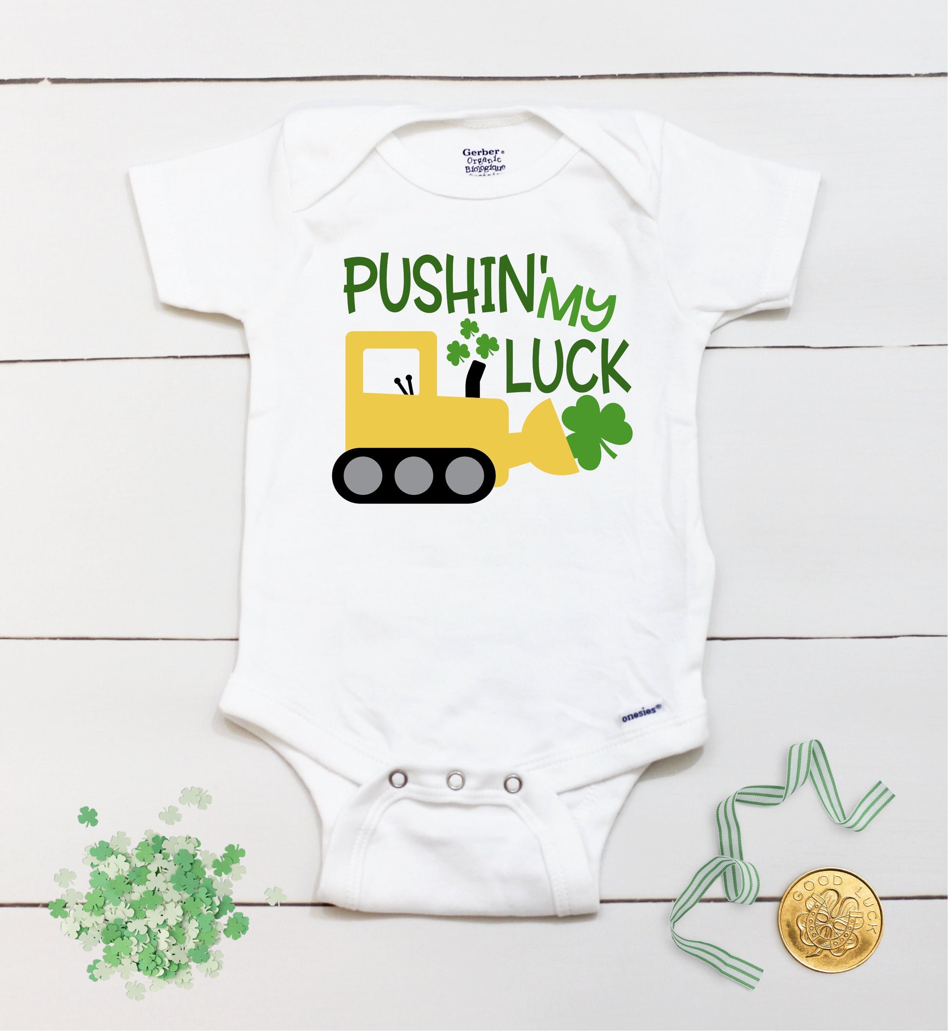 Pushin' My Luck - St Patricks Day Digger - St Patricks Day - Boy - St Paddys Day - First St Patricks Day - Kids Shirt