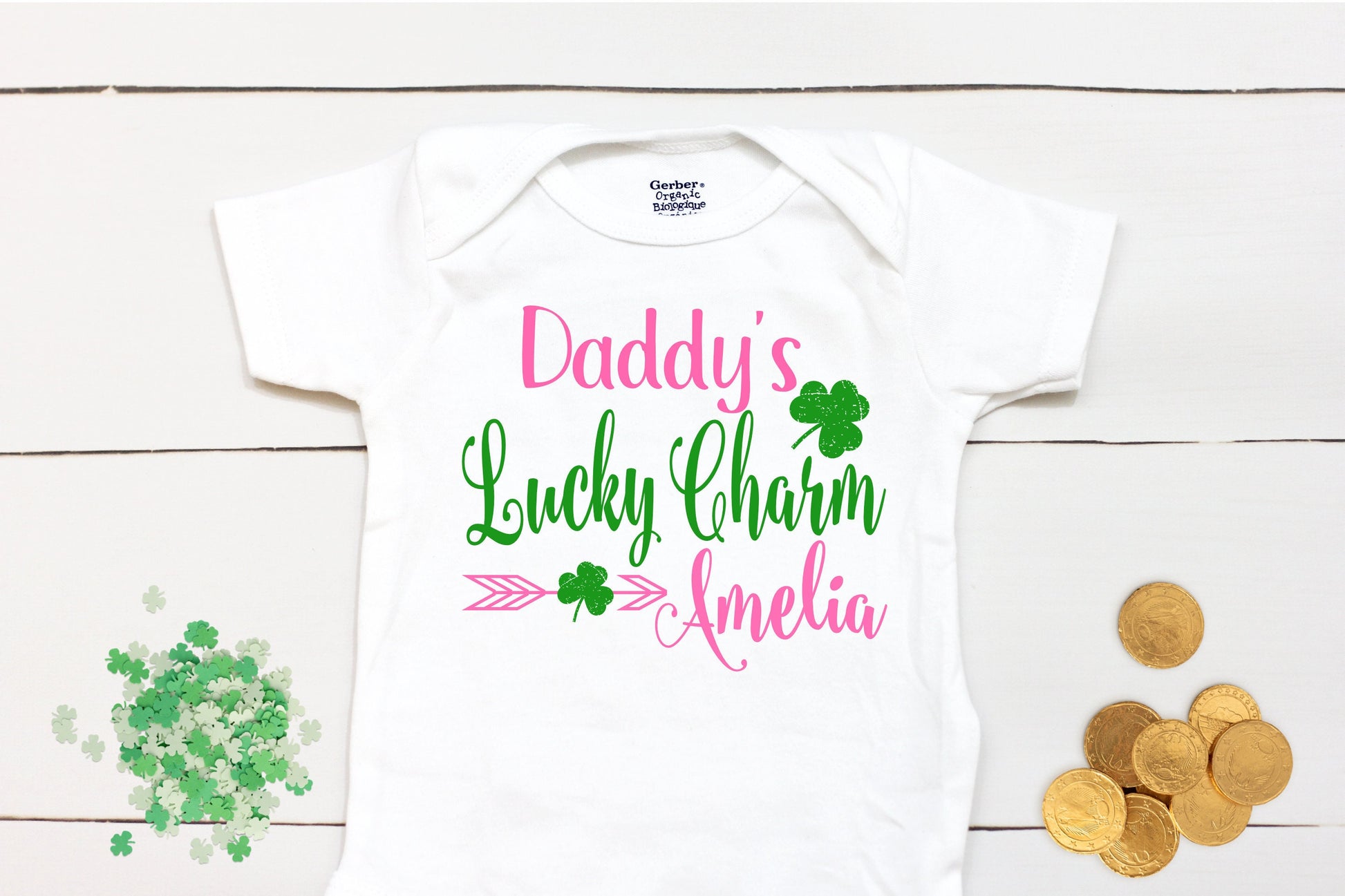 Daddy's Lucky Charm - Personalized Name - St Patricks Day - Girl - St Paddys Day - My First St Patricks Day - Kids Shirt