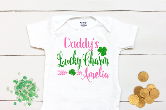 Daddy's Lucky Charm - Personalized Name - St Patricks Day - Girl - St Paddys Day - My First St Patricks Day - Kids Shirt