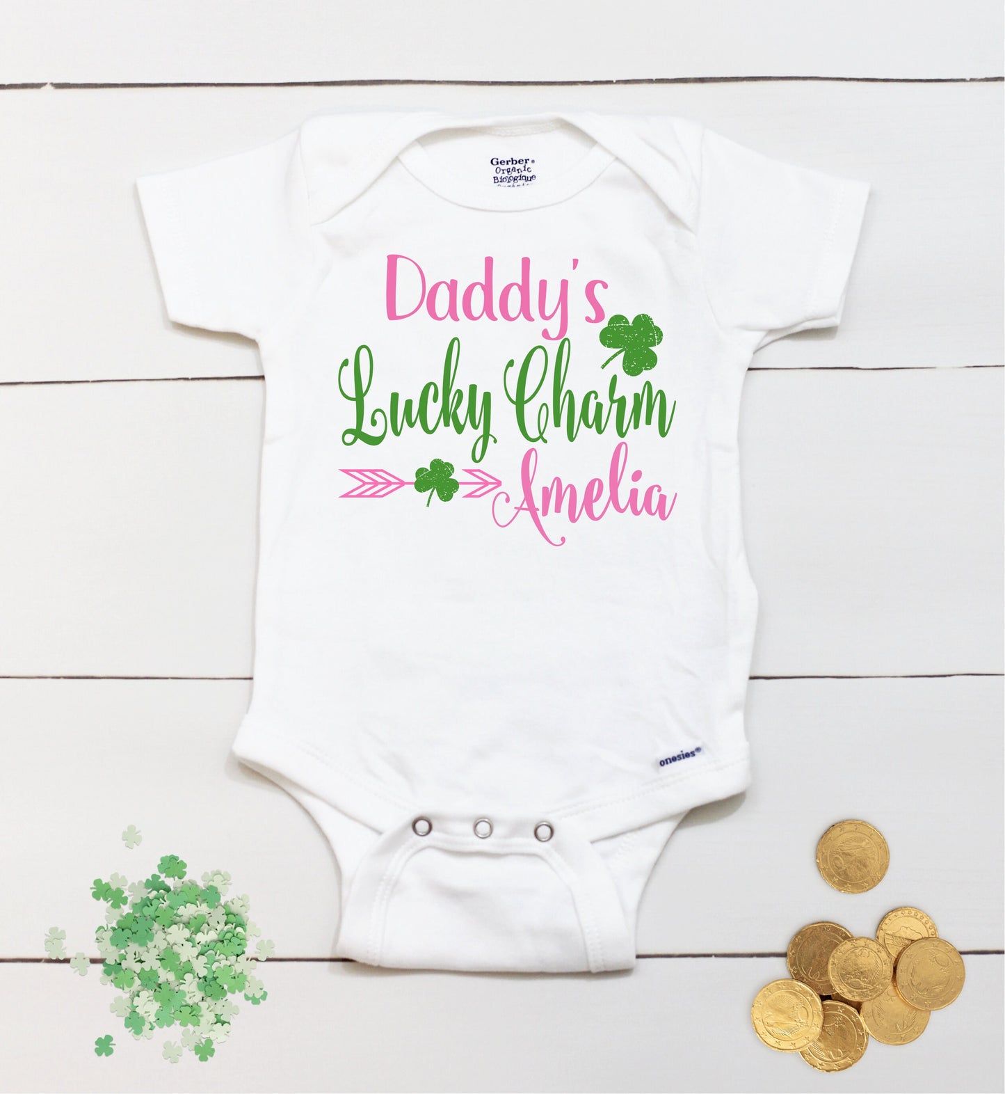 Daddy's Lucky Charm - Personalized Name - St Patricks Day - Girl - St Paddys Day - My First St Patricks Day - Kids Shirt