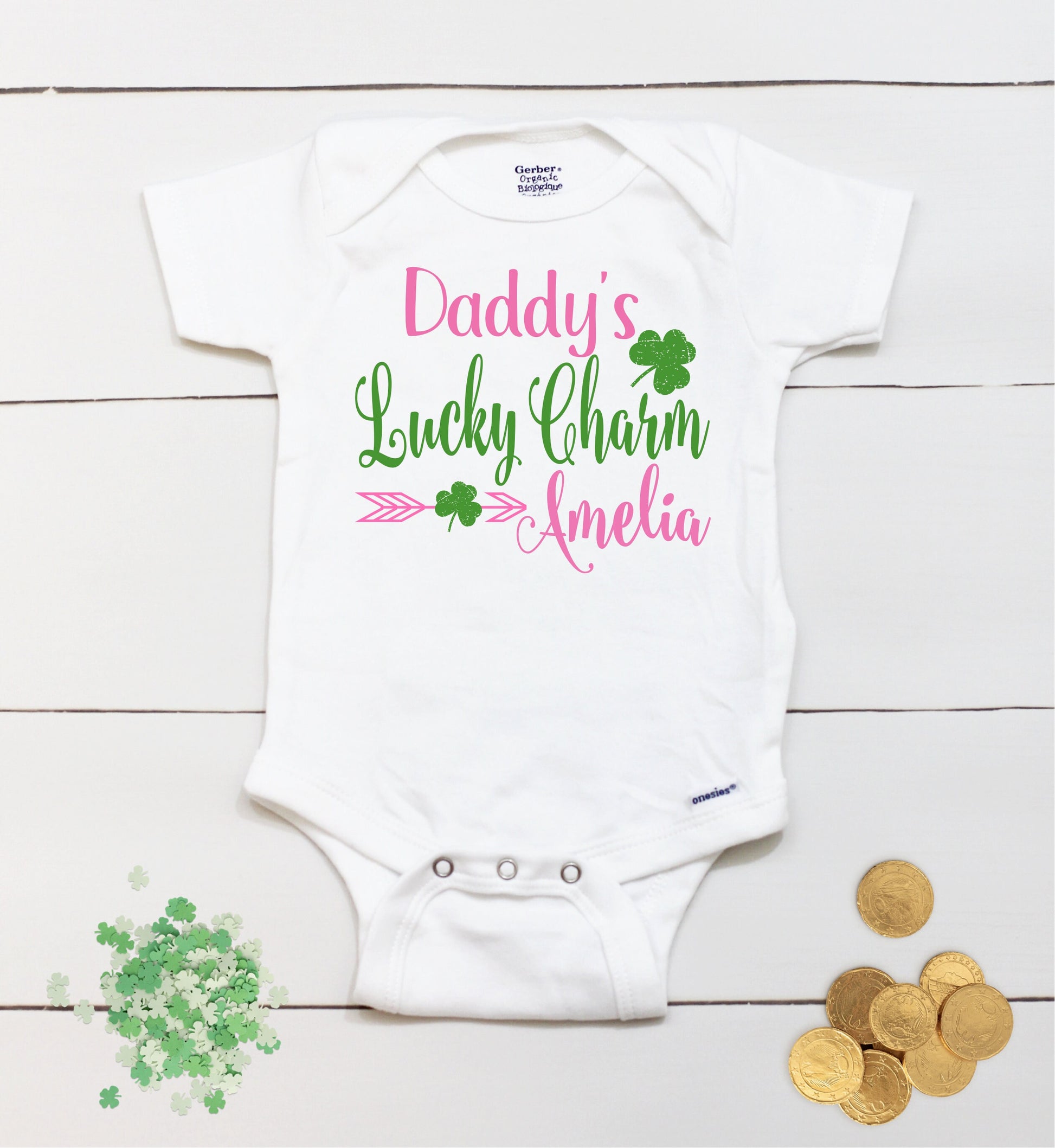 Daddy's Lucky Charm - Personalized Name - St Patricks Day - Girl - St Paddys Day - My First St Patricks Day - Kids Shirt