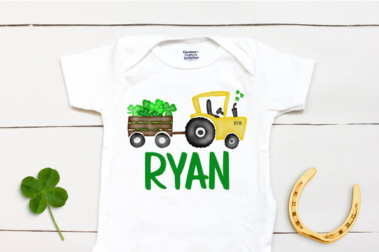 St Patricks Day Tractor - Personalized Name - St Patricks Day - Boy - St Paddys Day - First St Patricks Day - Kids Shirt