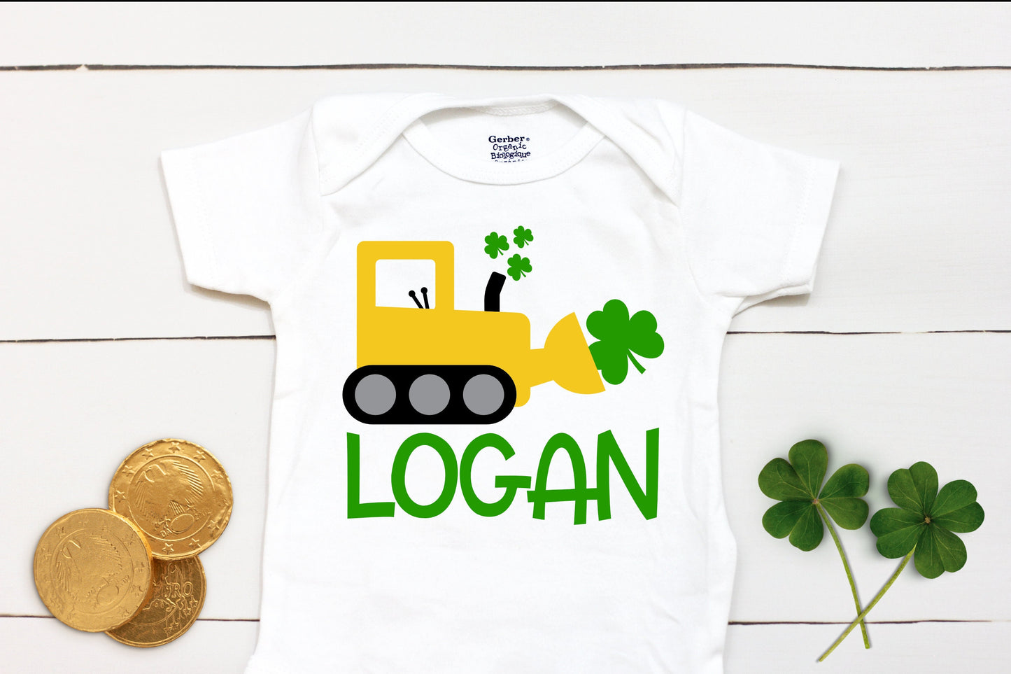 St Patricks Day Digger - Personalized Name - St Patricks Day - Boy - St Paddys Day - First St Patricks Day - Kids Shirt