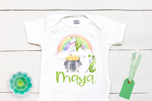St Patricks Day Unicorn - Personalized Name - St Patricks Day - Girl - St Paddys Day - First St Patricks Day - Unicorn