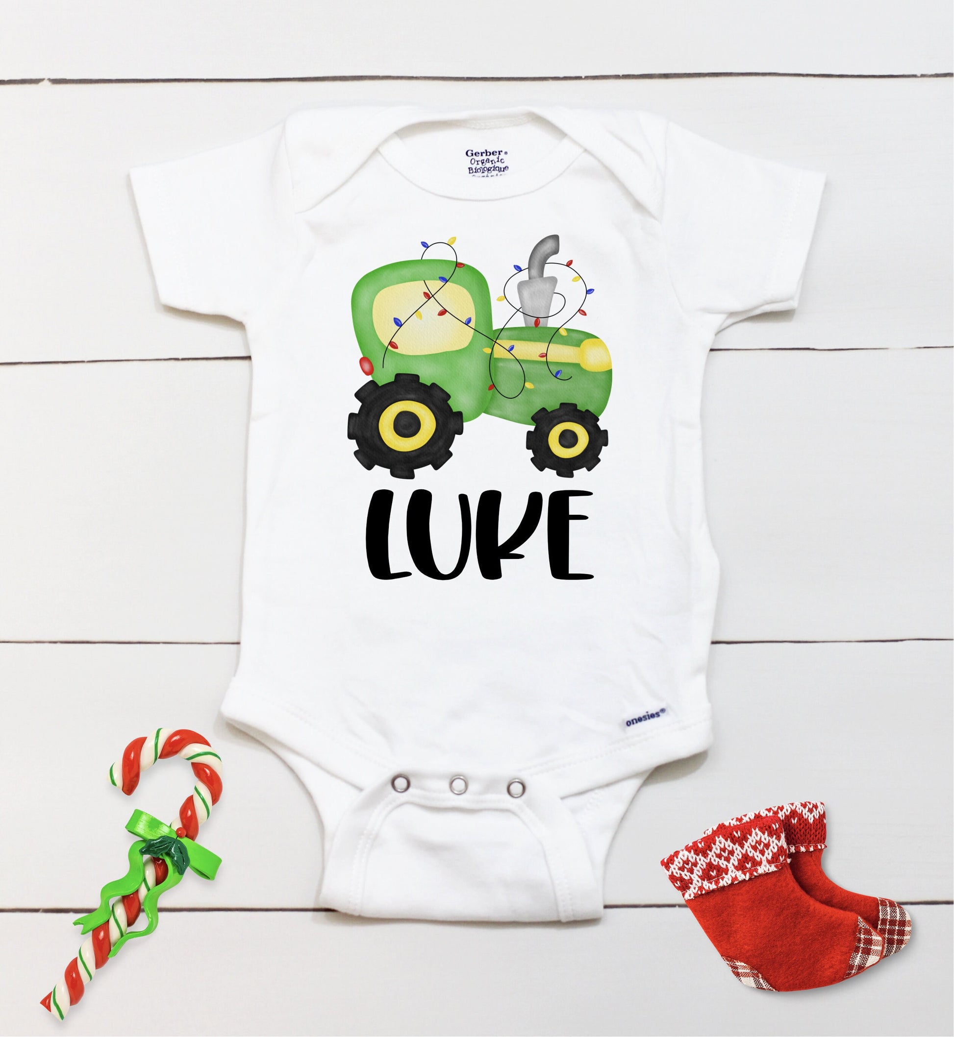 Christmas Tractor Bodysuit // Personalized Name // Kids Christmas Shirt // Boys Christmas Shirt // My First Christmas // Christmas Gift