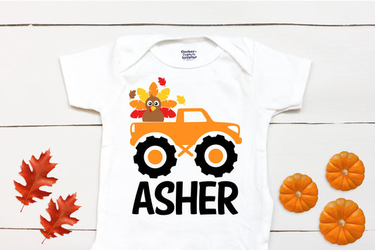 Turkey Monster Truck // Baby Boy // First Thanksgiving // Fall // Newborn // Thanksgiving Shirt // Kid Onesies® Brand