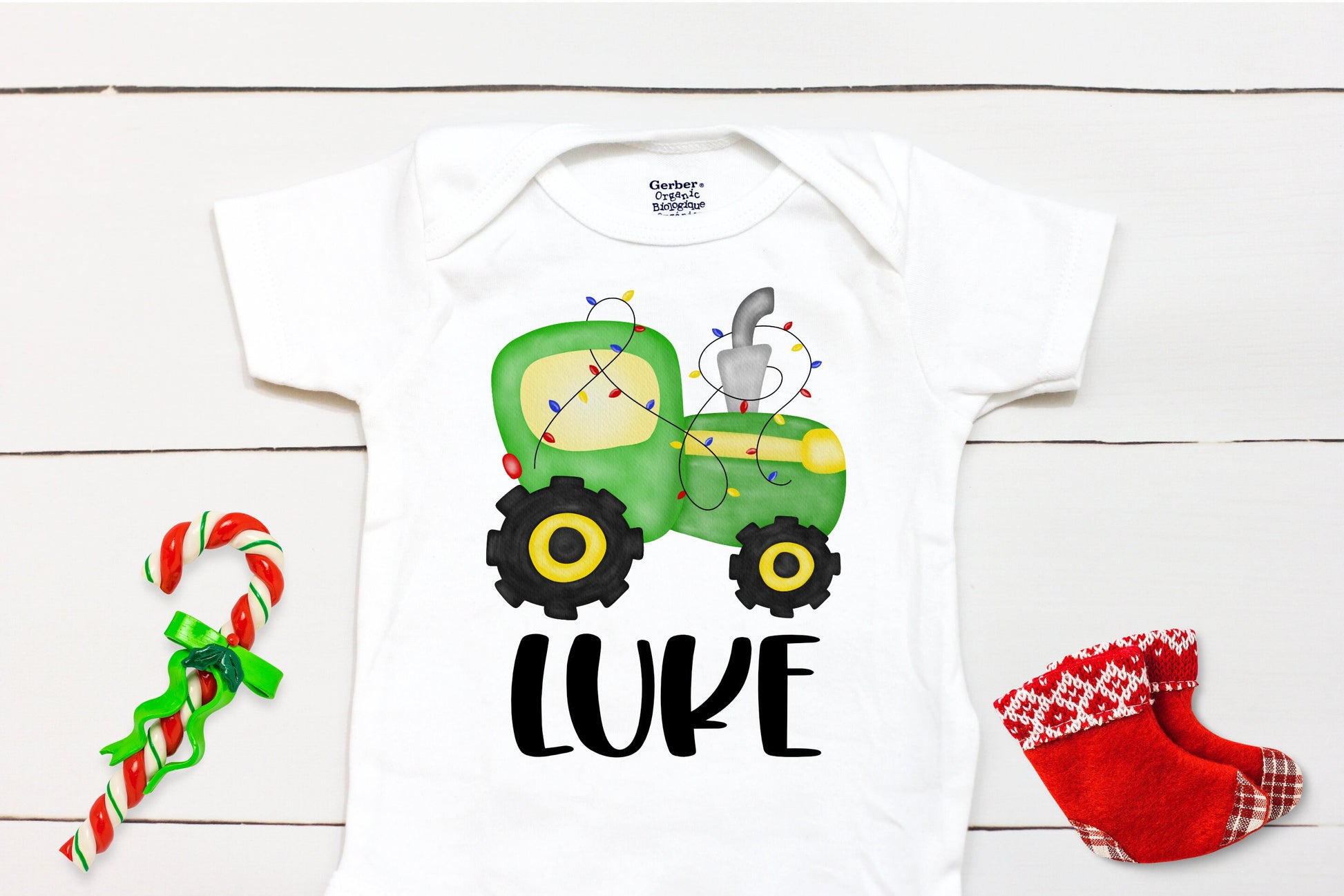 Christmas Tractor Bodysuit // Personalized Name // Kids Christmas Shirt // Boys Christmas Shirt // My First Christmas // Christmas Gift