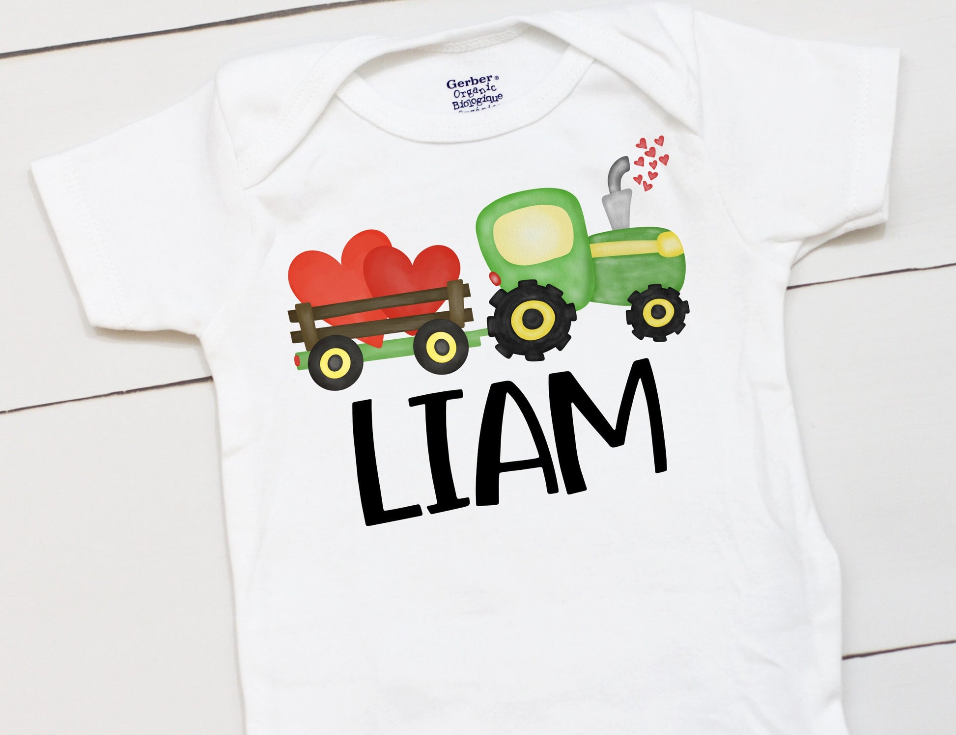 Valentines Day Tractor // Personalized Name // Valentine // Boy // Truck // My First Valentine // Kids Shirt // Hearts