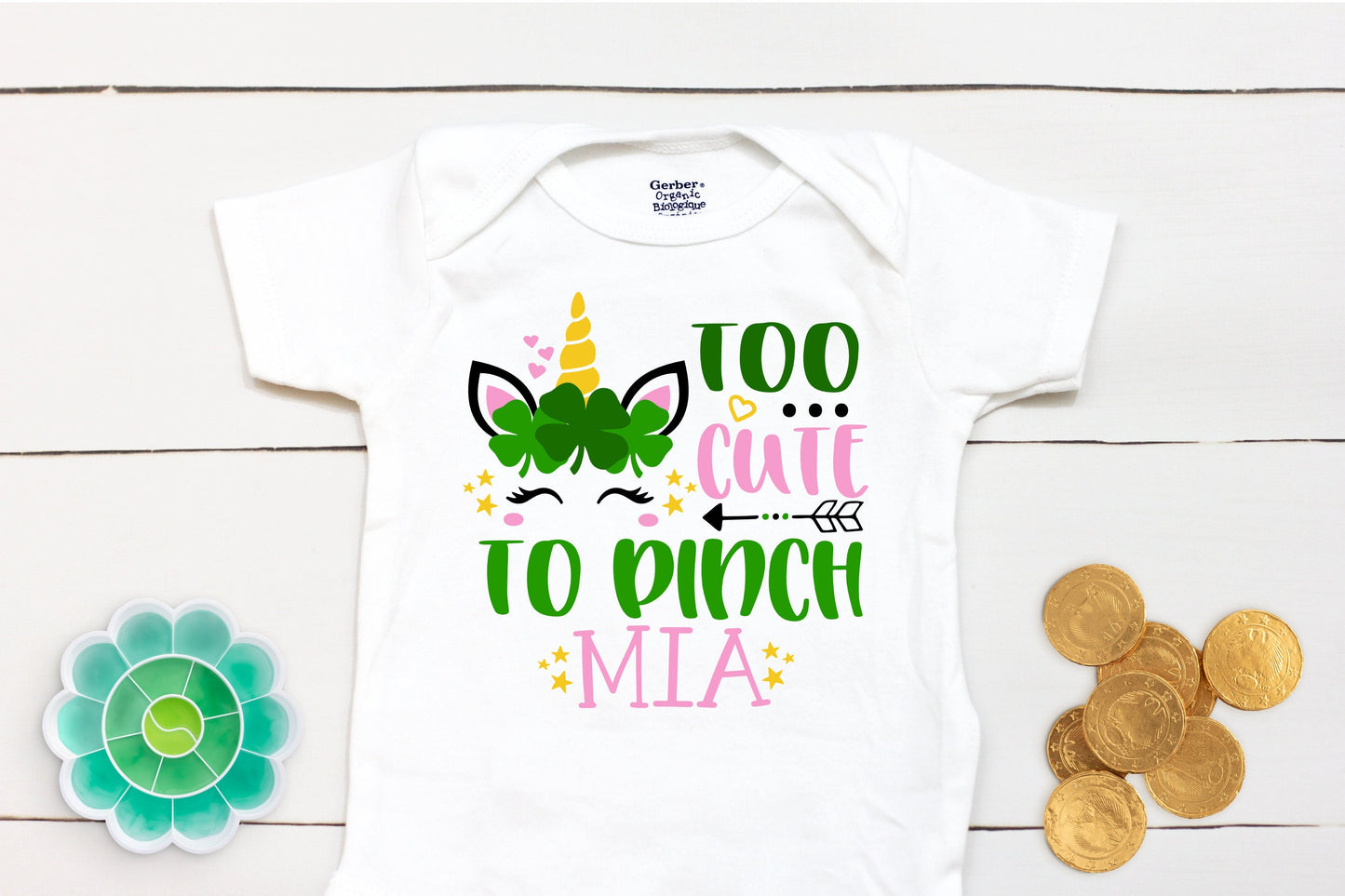 Too cute to Pinch - Personalized Name - St Patricks Day - Girl - St Paddys Day - First St Patricks Day - Unicorn