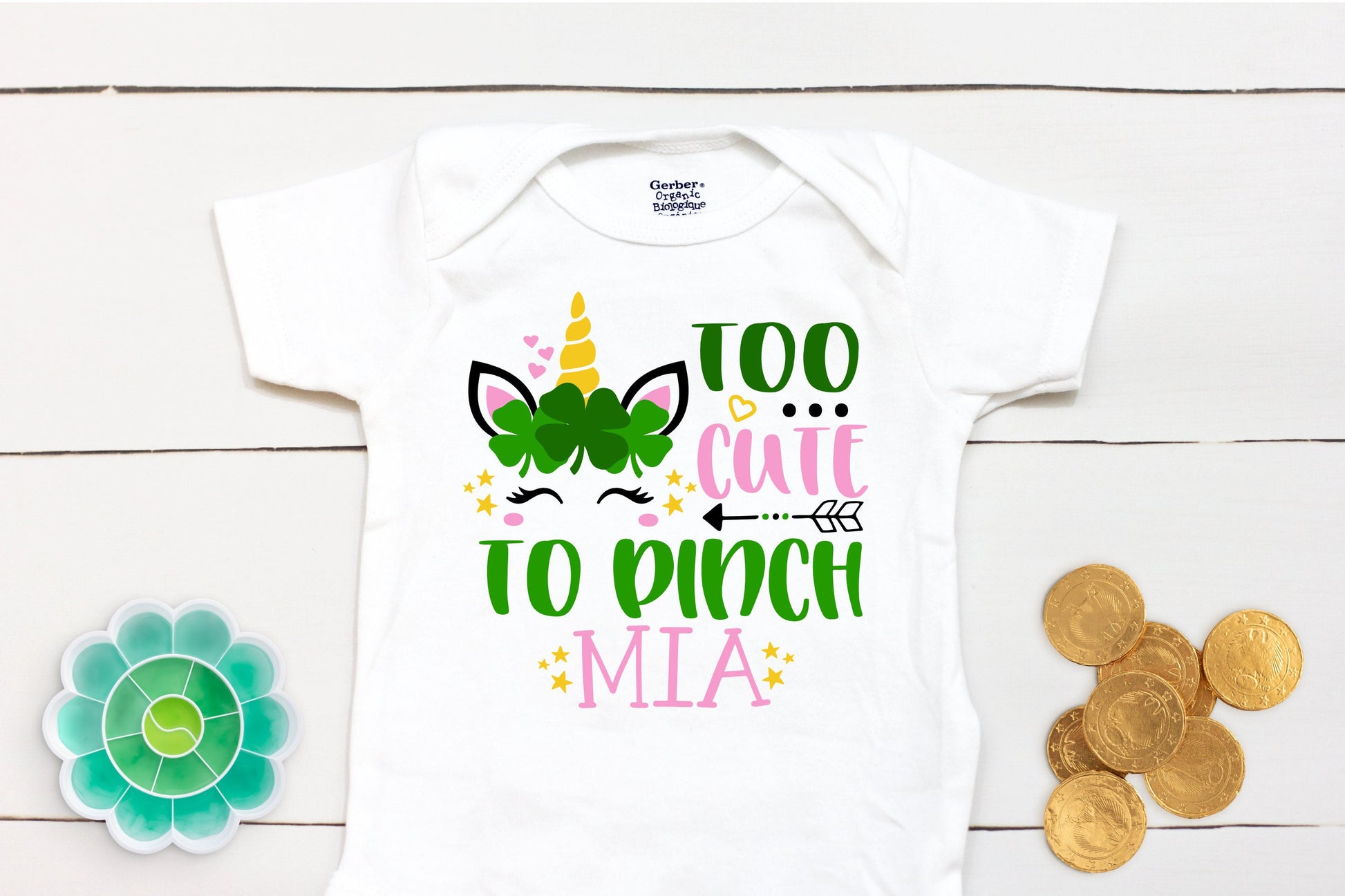 Too cute to Pinch - Personalized Name - St Patricks Day - Girl - St Paddys Day - First St Patricks Day - Unicorn