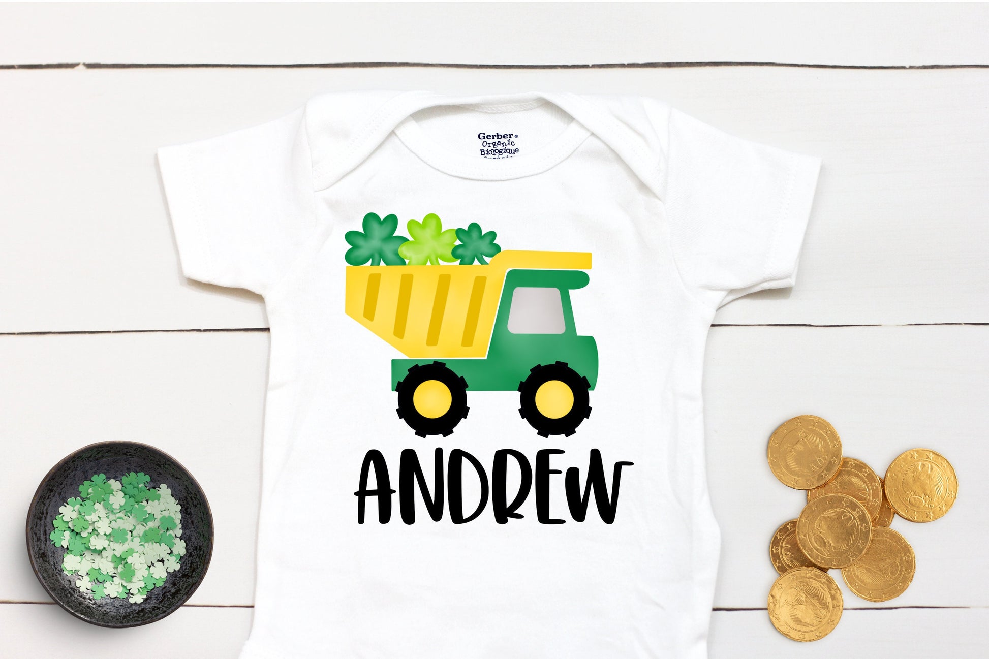 St Patricks Day Dump Truck - Personalized Name - St Patricks Day - Boy - St Paddys Day - First St Patricks Day - Kids Shirt