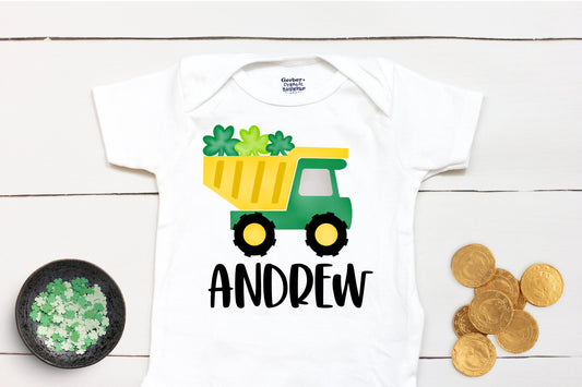St Patricks Day Dump Truck - Personalized Name - St Patricks Day - Boy - St Paddys Day - First St Patricks Day - Kids Shirt
