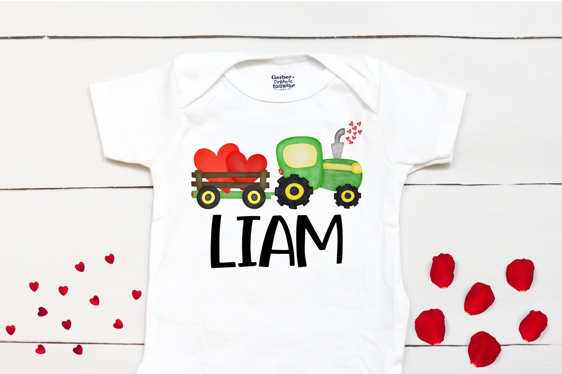 Valentines Day Tractor // Personalized Name // Valentine // Boy // Truck // My First Valentine // Kids Shirt // Hearts