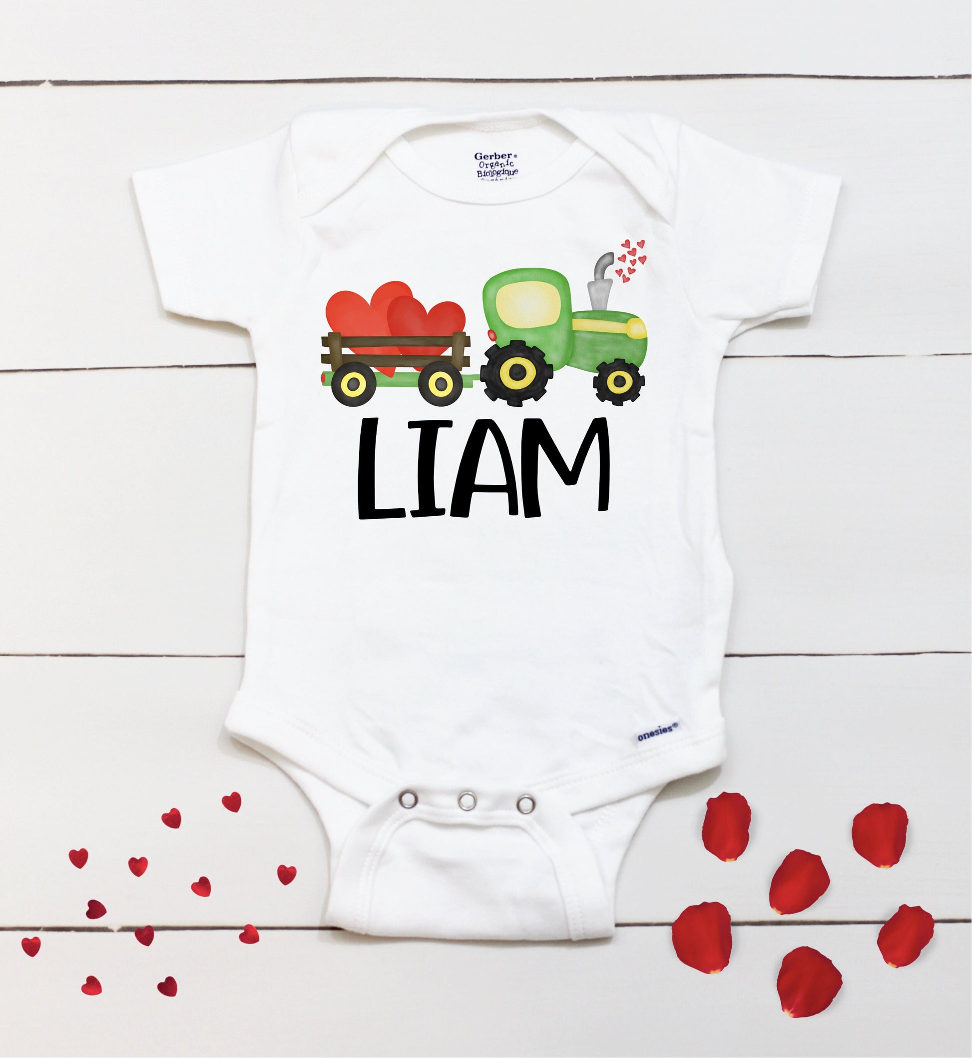 Valentines Day Tractor // Personalized Name // Valentine // Boy // Truck // My First Valentine // Kids Shirt // Hearts