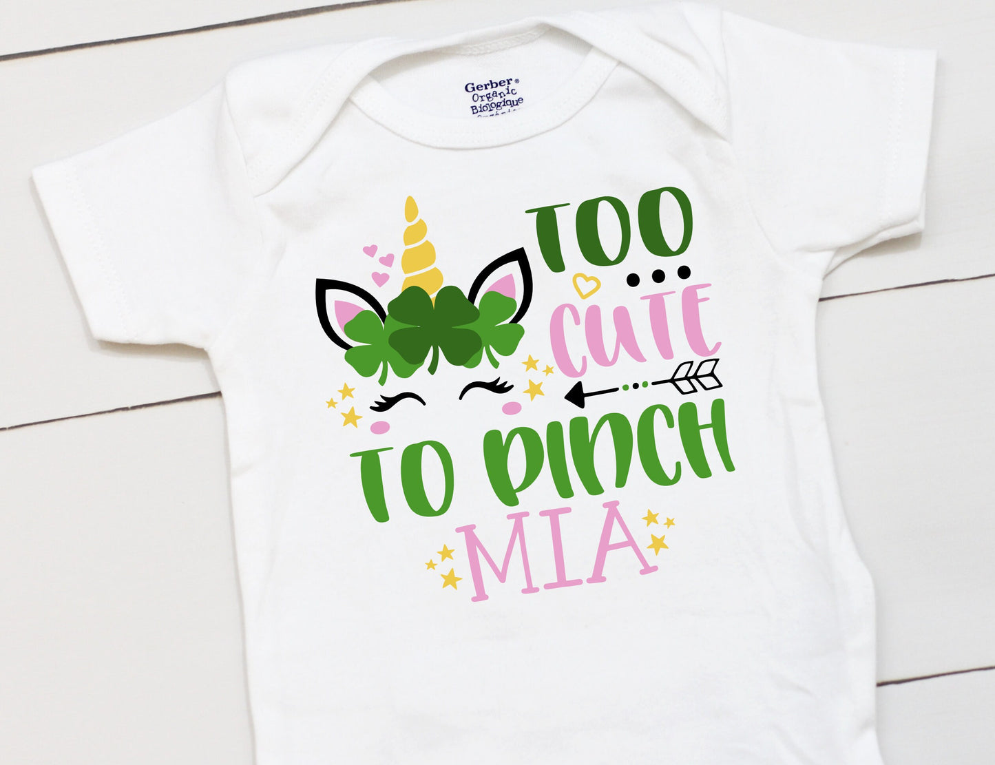 Too cute to Pinch - Personalized Name - St Patricks Day - Girl - St Paddys Day - First St Patricks Day - Unicorn