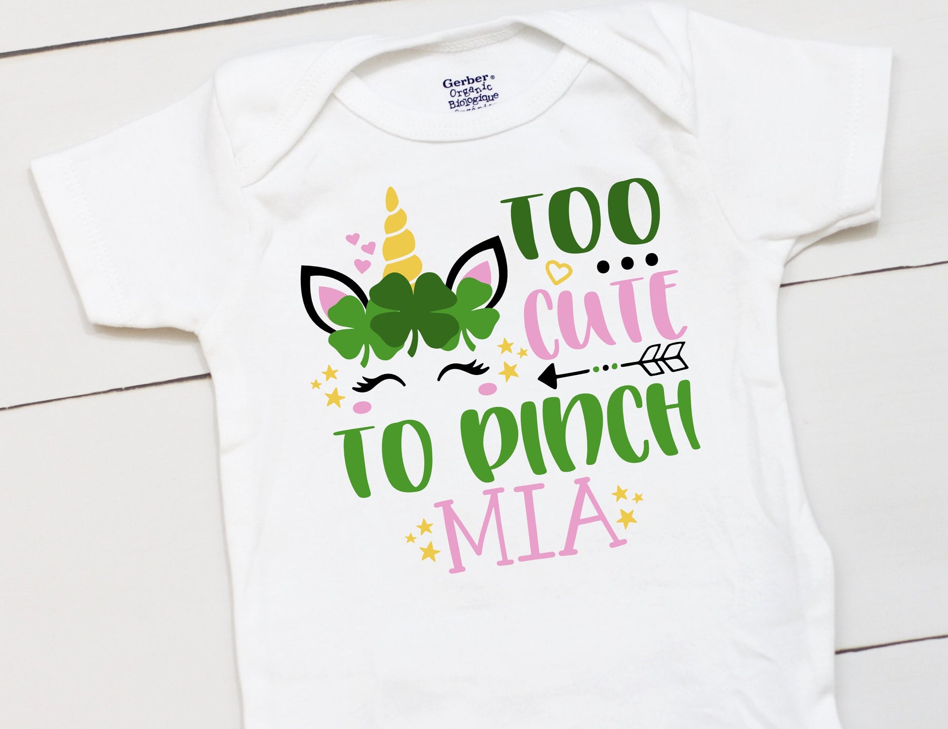 Too cute to Pinch - Personalized Name - St Patricks Day - Girl - St Paddys Day - First St Patricks Day - Unicorn