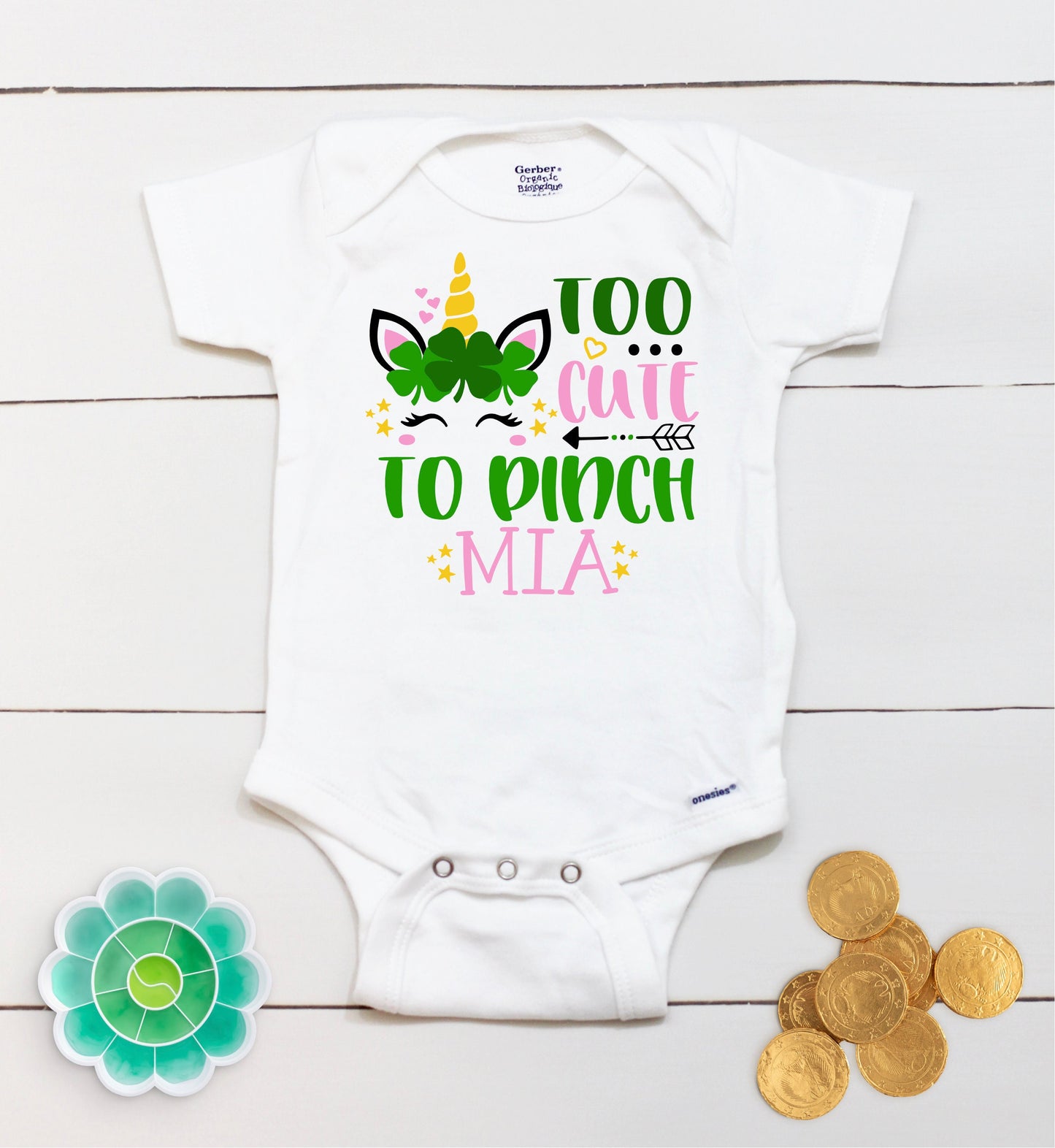 Too cute to Pinch - Personalized Name - St Patricks Day - Girl - St Paddys Day - First St Patricks Day - Unicorn