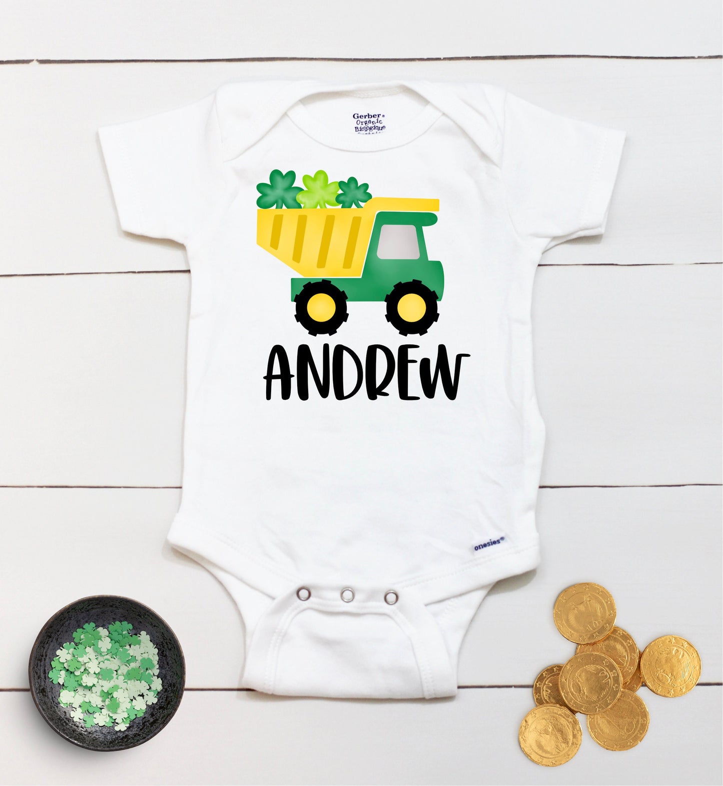 St Patricks Day Dump Truck - Personalized Name - St Patricks Day - Boy - St Paddys Day - First St Patricks Day - Kids Shirt