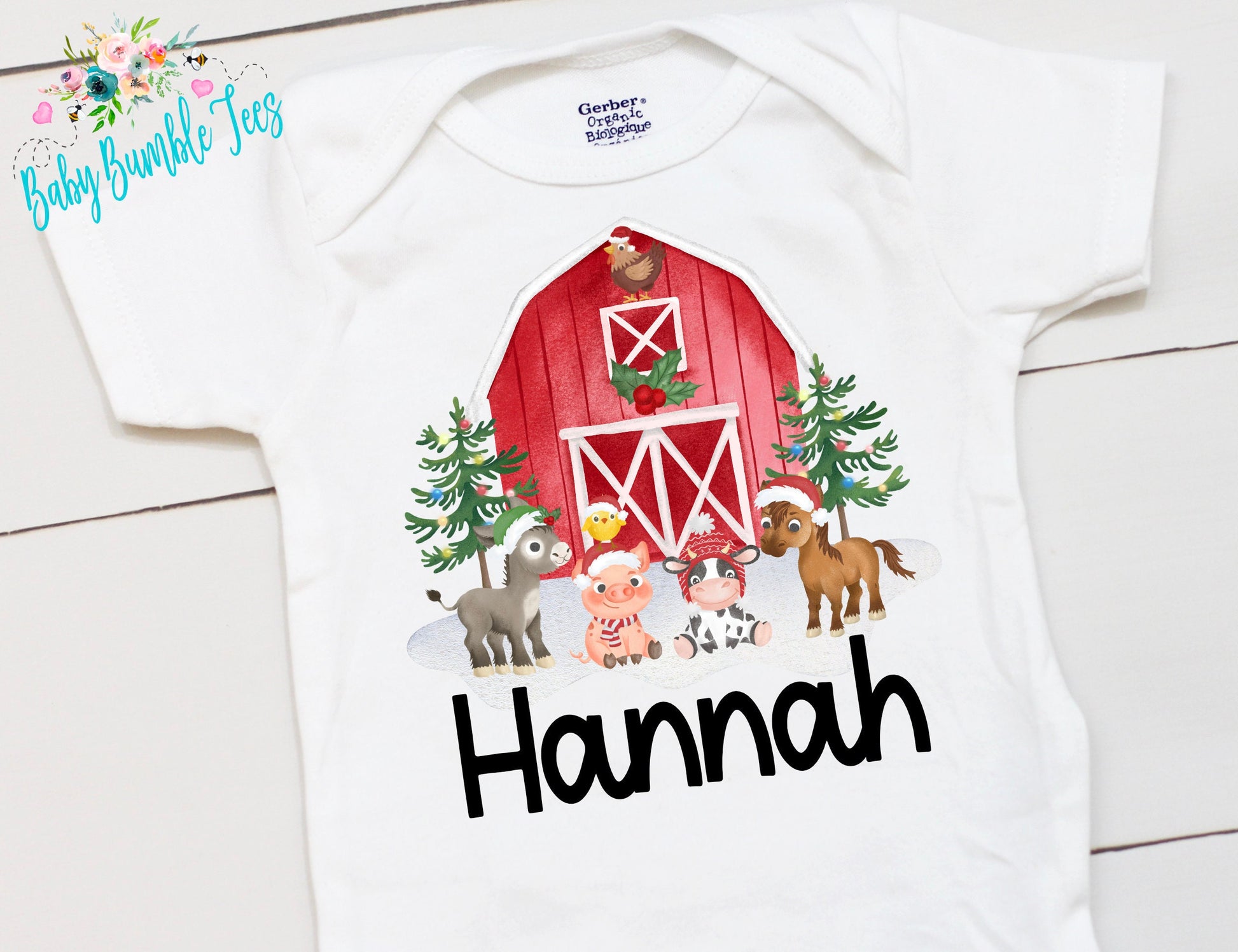 Christmas Farm // Personalized Name // Christmas // Girl // Farm // My First Christmas // Farm Animals // Toddler