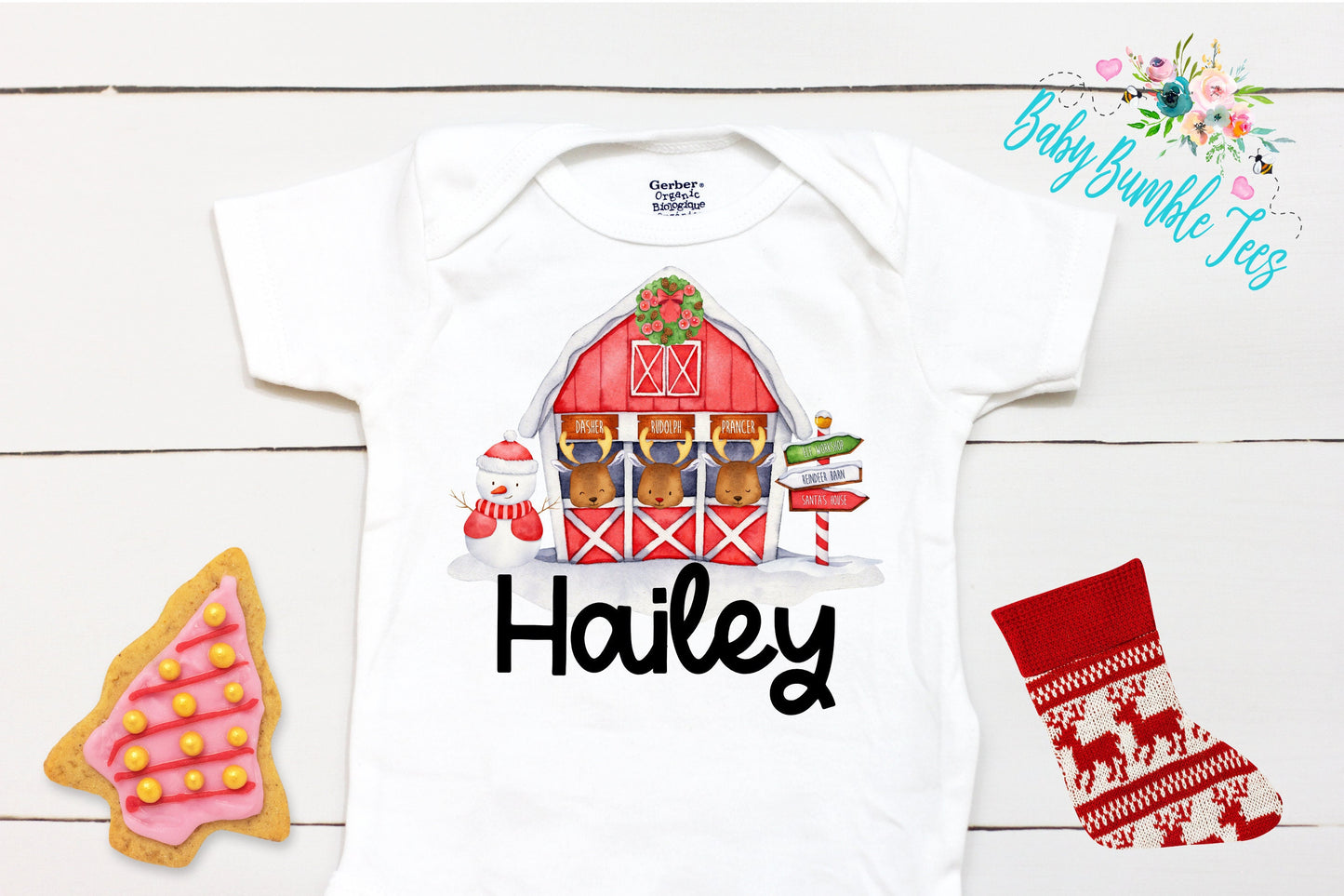 Christmas Reindeer // Personalized Name // Christmas // Girl // Truck // My First Christmas // Reindeer barn // Toddler