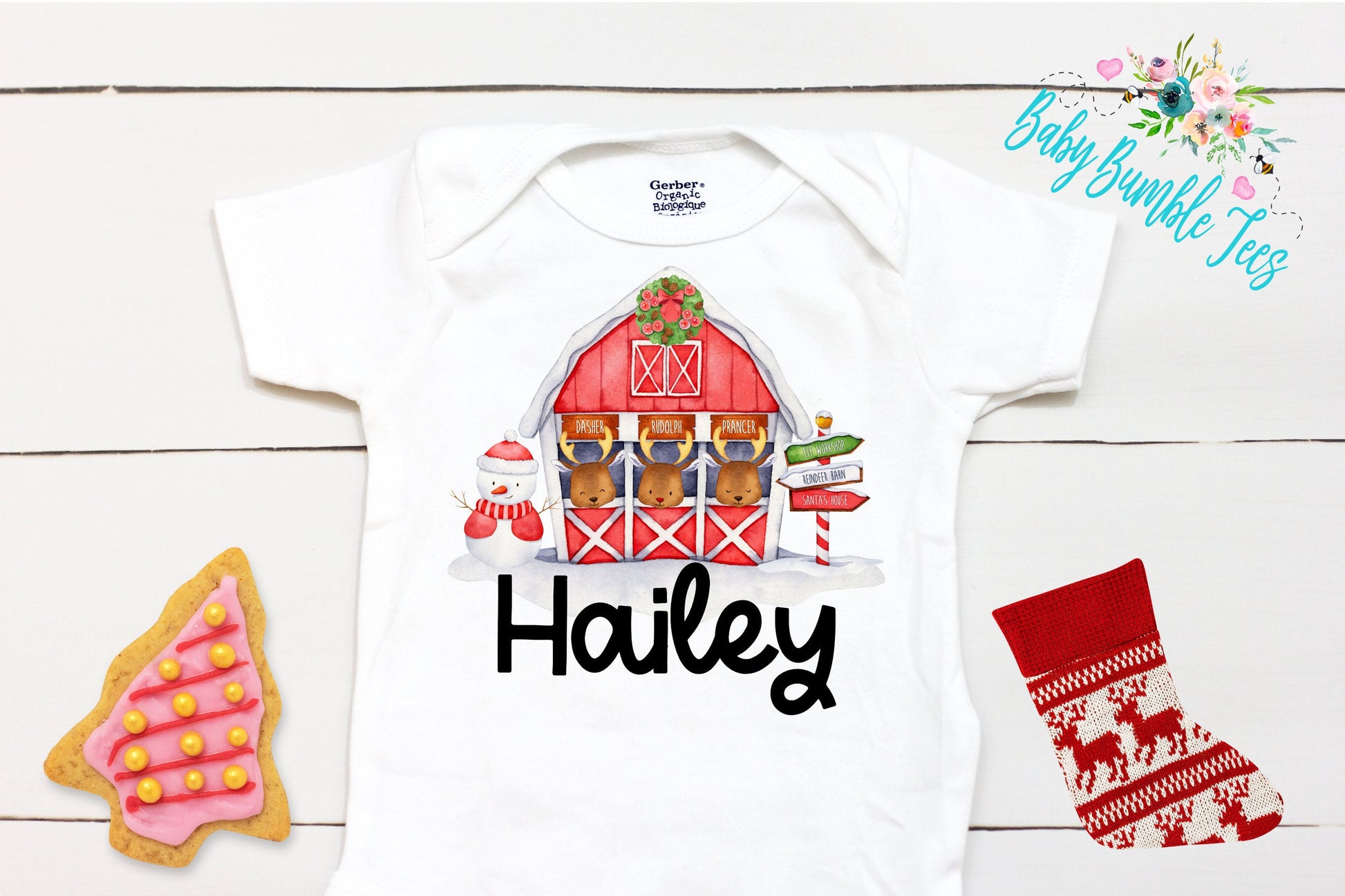 Christmas Reindeer // Personalized Name // Christmas // Girl // Truck // My First Christmas // Reindeer barn // Toddler