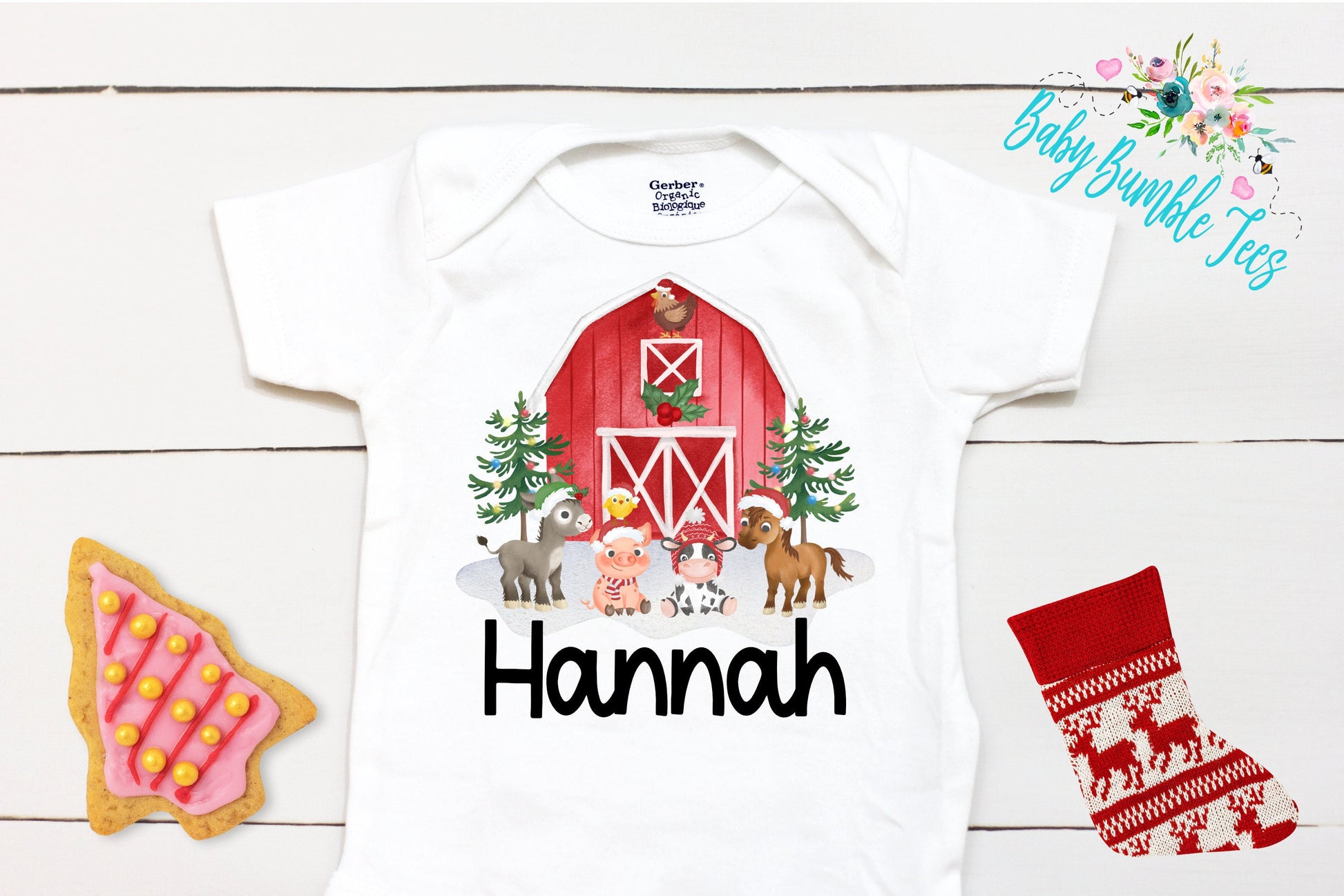 Christmas Farm // Personalized Name // Christmas // Girl // Farm // My First Christmas // Farm Animals // Toddler