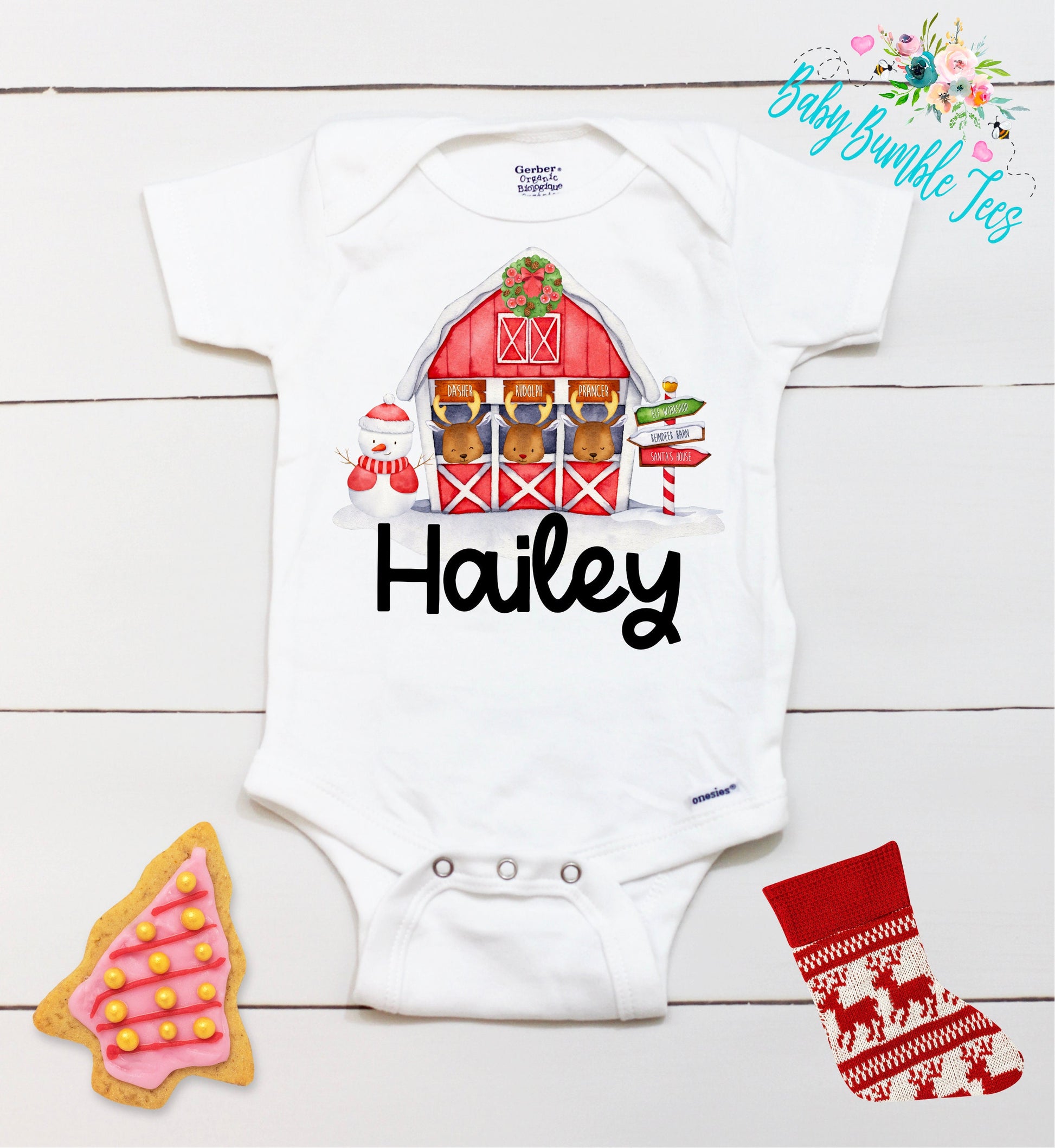Christmas Reindeer // Personalized Name // Christmas // Girl // Truck // My First Christmas // Reindeer barn // Toddler
