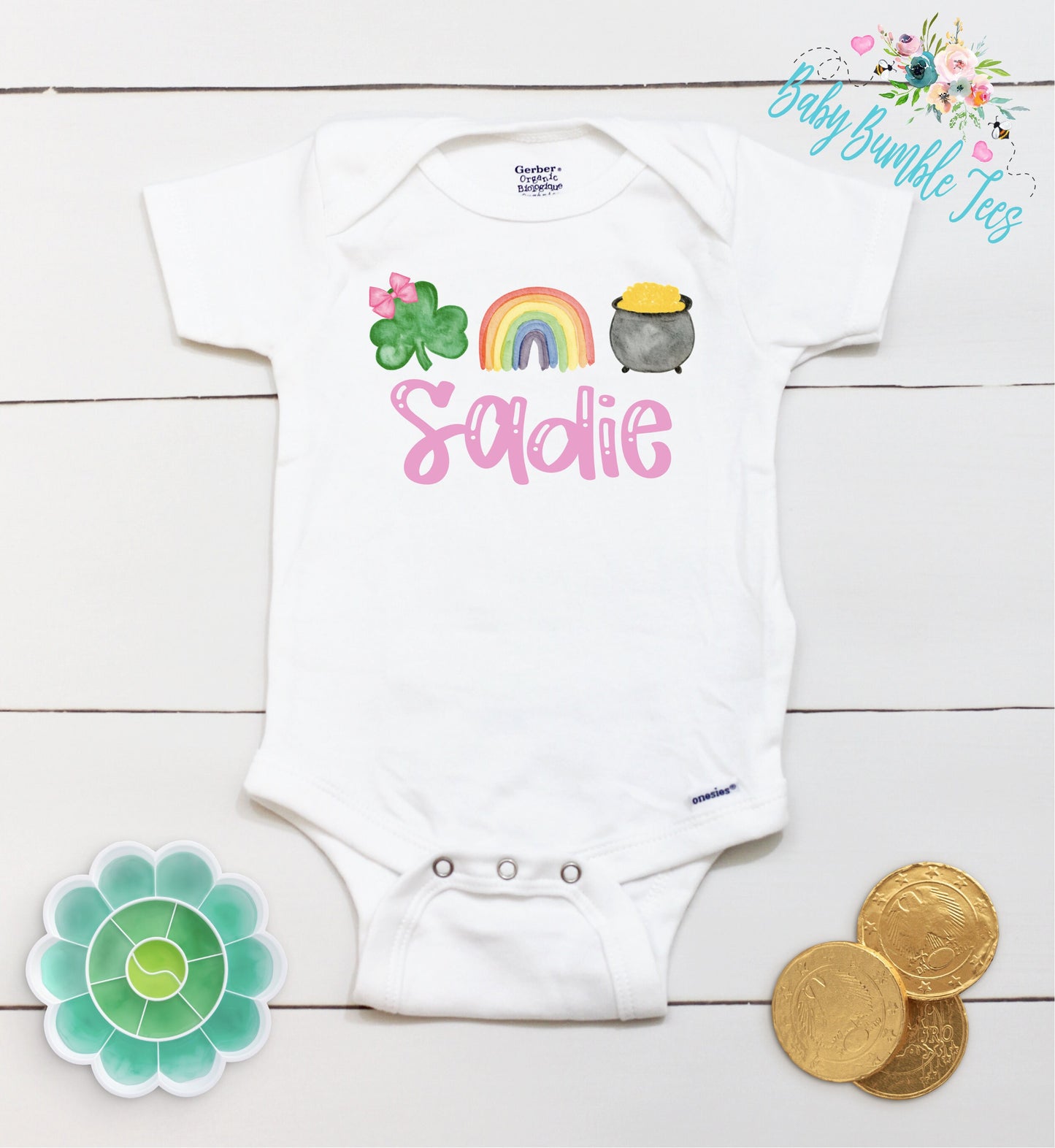 St Patricks Day - Personalized Name - St Patricks Day - Girl - St Paddys Day - First St Patricks Day - Kids - Clover