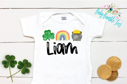 St Patricks Day - Personalized Name - St Patricks Day - Boy - St Paddys Day - First St Patricks Day - Clover - Gold