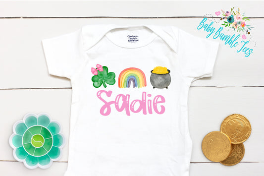 St Patricks Day - Personalized Name - St Patricks Day - Girl - St Paddys Day - First St Patricks Day - Kids - Clover