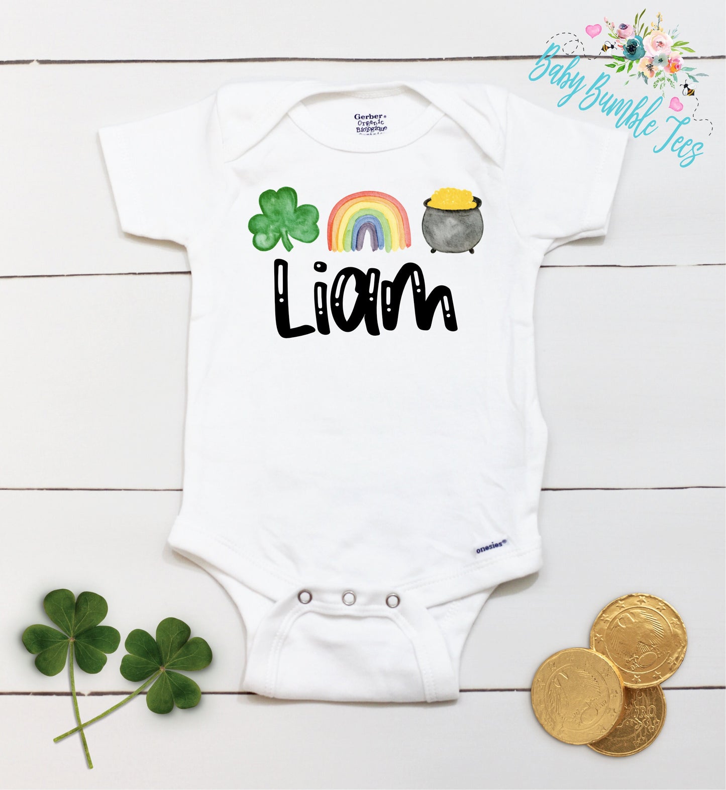 St Patricks Day - Personalized Name - St Patricks Day - Boy - St Paddys Day - First St Patricks Day - Clover - Gold