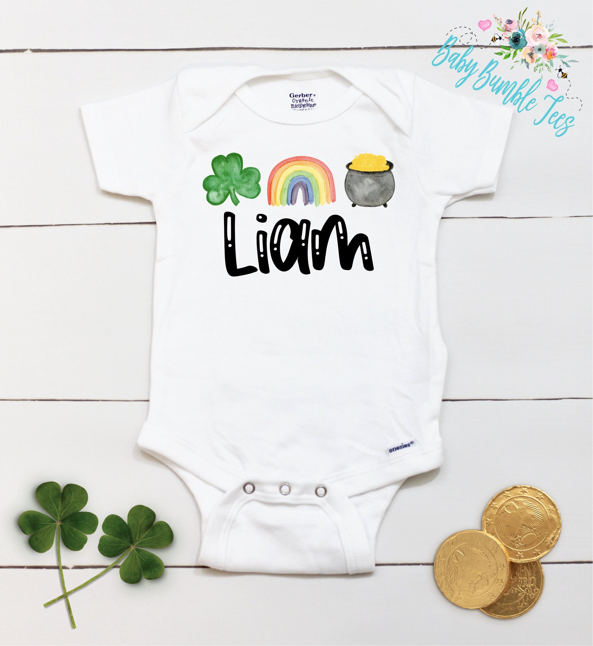 St Patricks Day - Personalized Name - St Patricks Day - Boy - St Paddys Day - First St Patricks Day - Clover - Gold