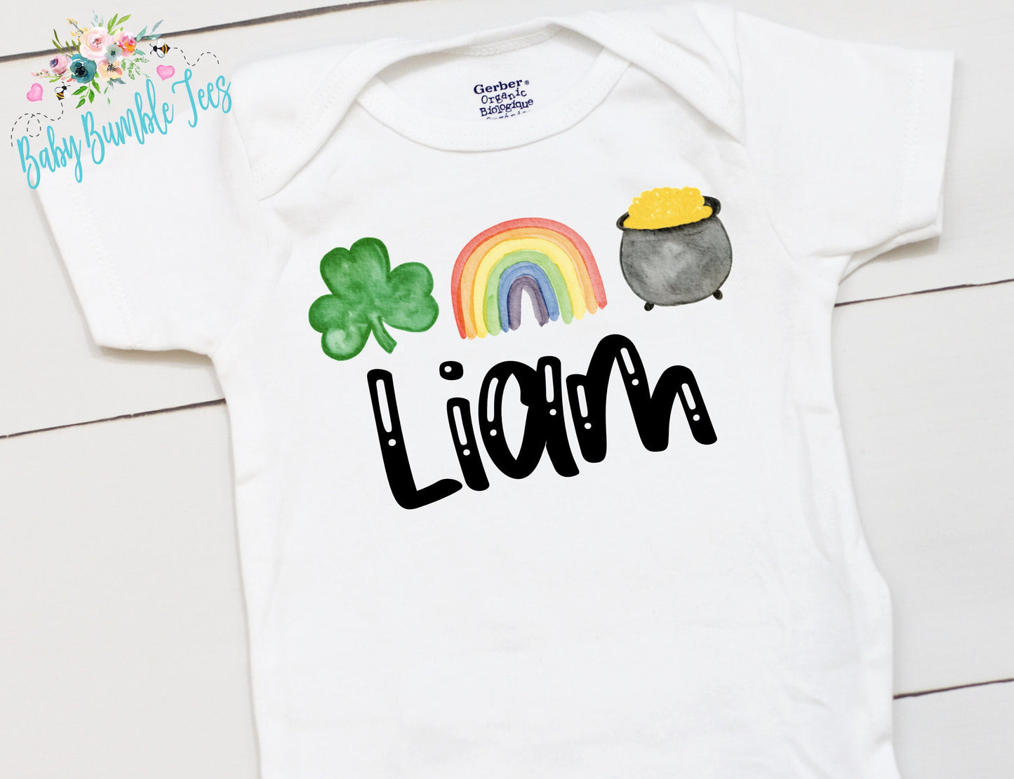 St Patricks Day - Personalized Name - St Patricks Day - Boy - St Paddys Day - First St Patricks Day - Clover - Gold