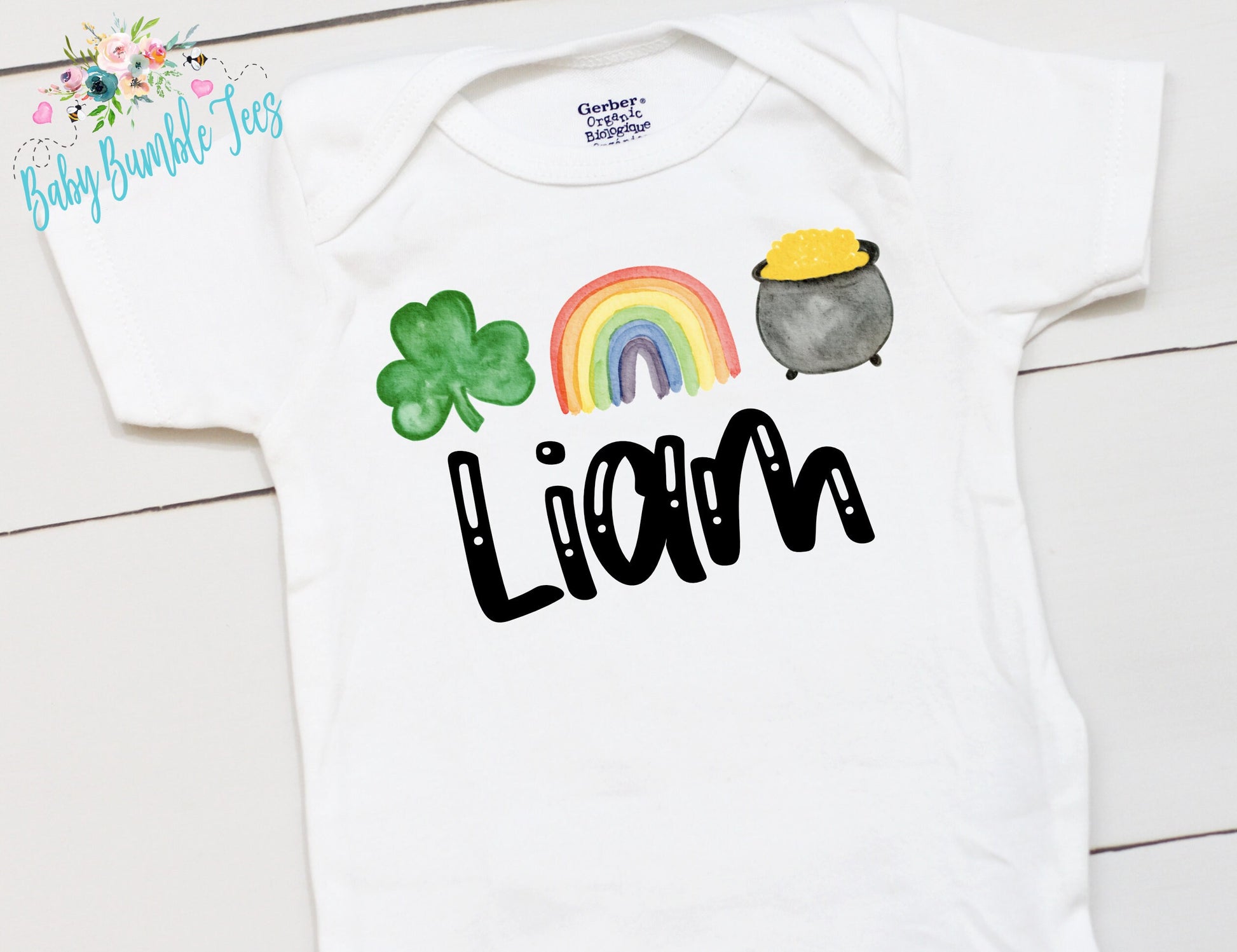 St Patricks Day - Personalized Name - St Patricks Day - Boy - St Paddys Day - First St Patricks Day - Clover - Gold