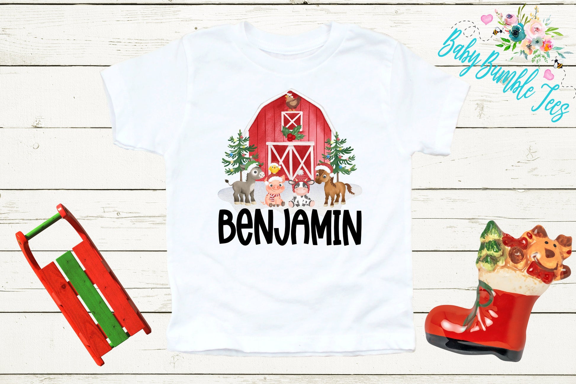 Christmas Farm Shirt // Christmas Kids Shirt // Personalized Name // Christmas // Boys shirt // My First Christmas // Farm // Toddler Shirt